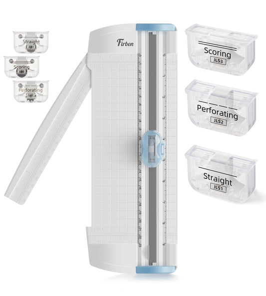 Firbon 3-in-1 Blue A5 9" Paper Cutter Bundle with 3Pcs Refill Blades for Crafts, Scrapbooking, Labels& Home Offic
