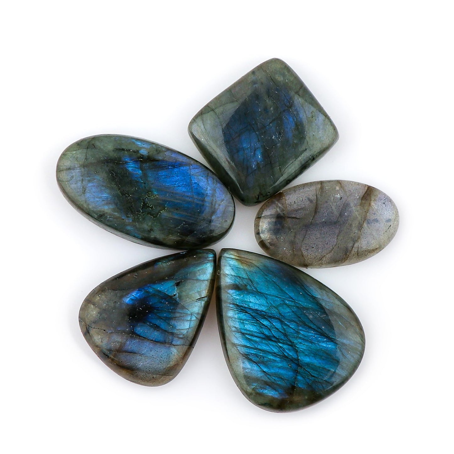 CRYSTALIS 5pcs, 25-35mm, Natural Labradorite Loose Gemstone Wholesale Bulk Cabochons Jewelry Making Supply, Chakra Healing Polished Stones, Wire Wrapping, DIY, Gem Collection, Mix-Shape