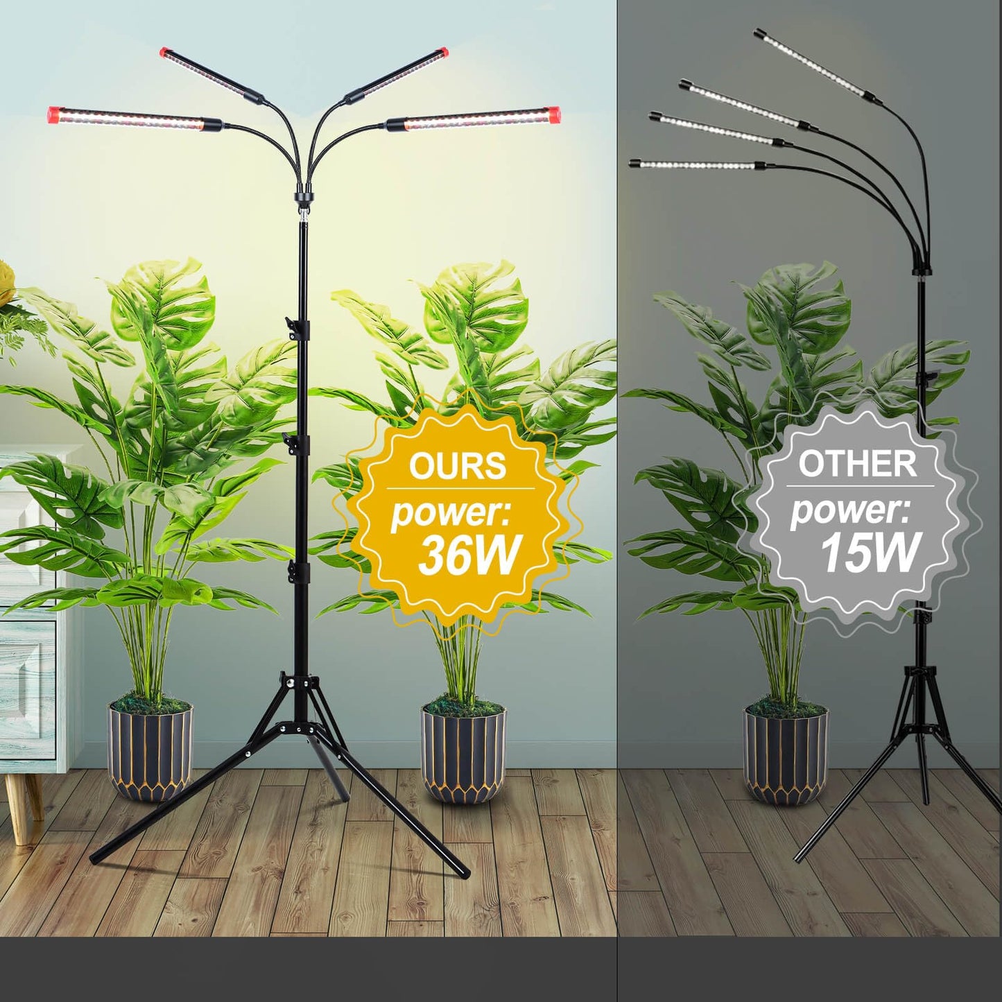 JINHONGTO Grow Light with Stand and Timer 4,8,12,16,20 Hr, 36 Watt Standing Tall Plant Light for Bonsai Tree, Seed Starting, 24"-64" Adjustable Tripod Stand Plant Growing Lamps