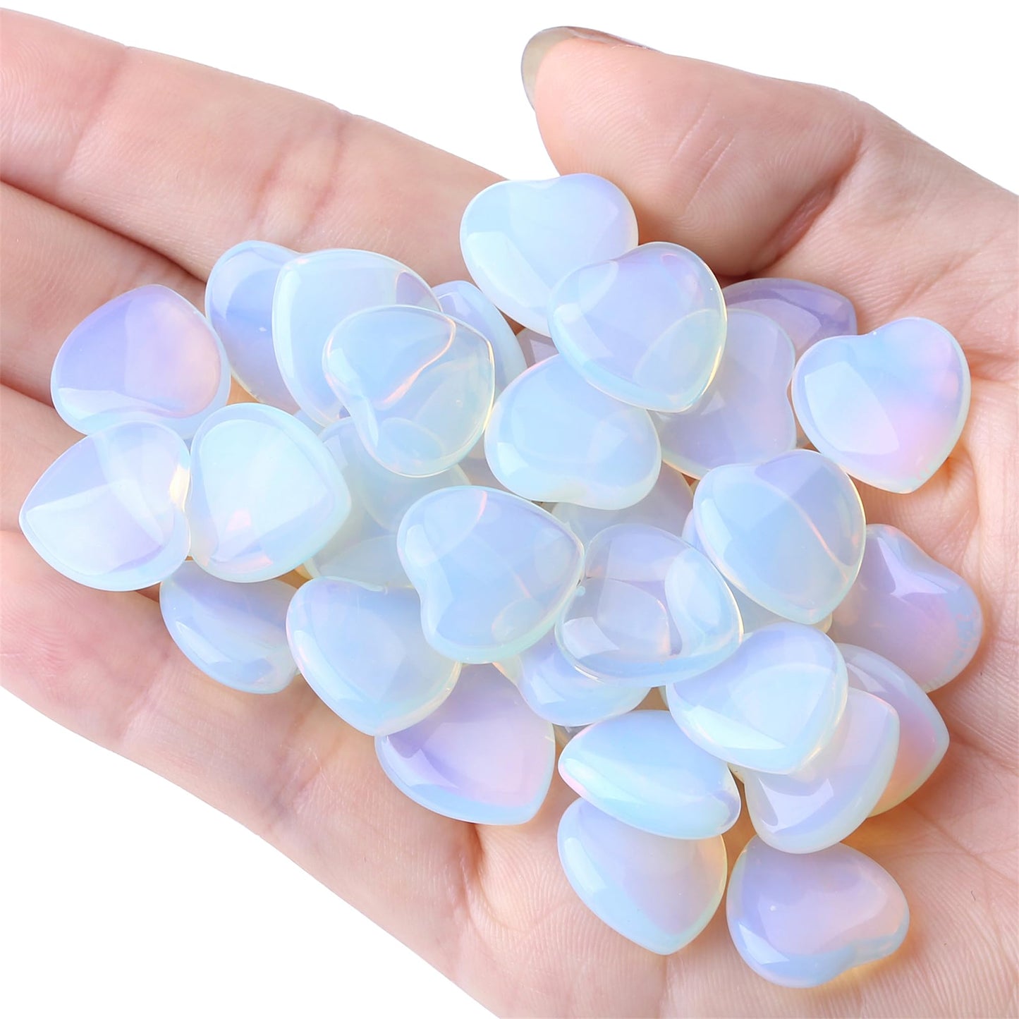 YATOJUZI 20PCS Opal Heart Healing Crystals Moonstone Crystal Set White Love Opal Stones Polished Stone Bulk Wholesale Mini Pocket Gemstones Reiki Energy Gifts for Women