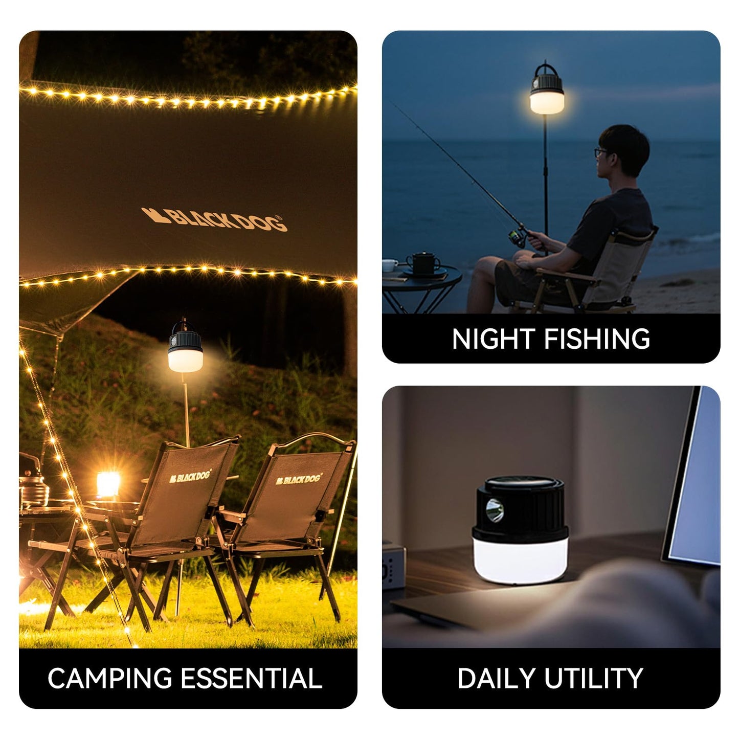 BLACKDOG Collapsible Solar Camping Lantern, Hanging Outdoor Light with Multiple Modes & Adjustable Brightness for Camping Hiking Emergency Garden
