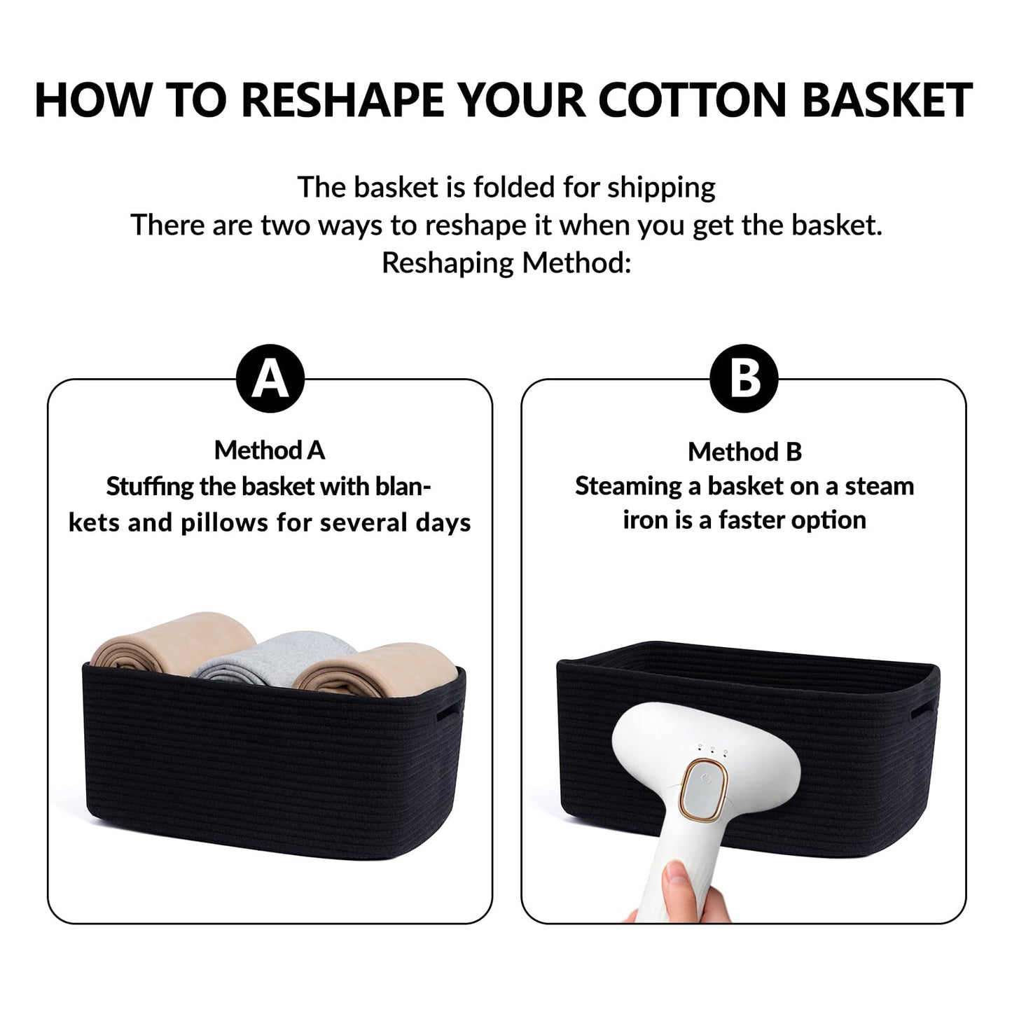MiniArk Large Storage Baskets for Shelves, Closet Organizers Bins for Clothes Blanket Towels, Baby Nursery, Toy Baskets Box, Woven Rope Baskets, 17 x 13 x 7.5”, 2 Packs Black