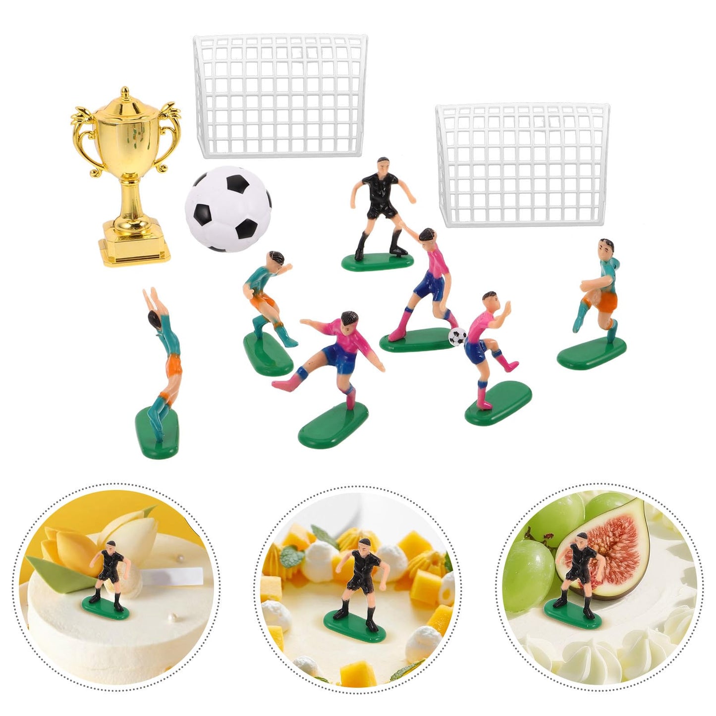 VOSAREA 1 Set Mini Soccer Trophy Football Player Figurines, Sports Cupcake Toppers for Birthday Party, Dollhouse Soccer Decor Cake Adornments Set