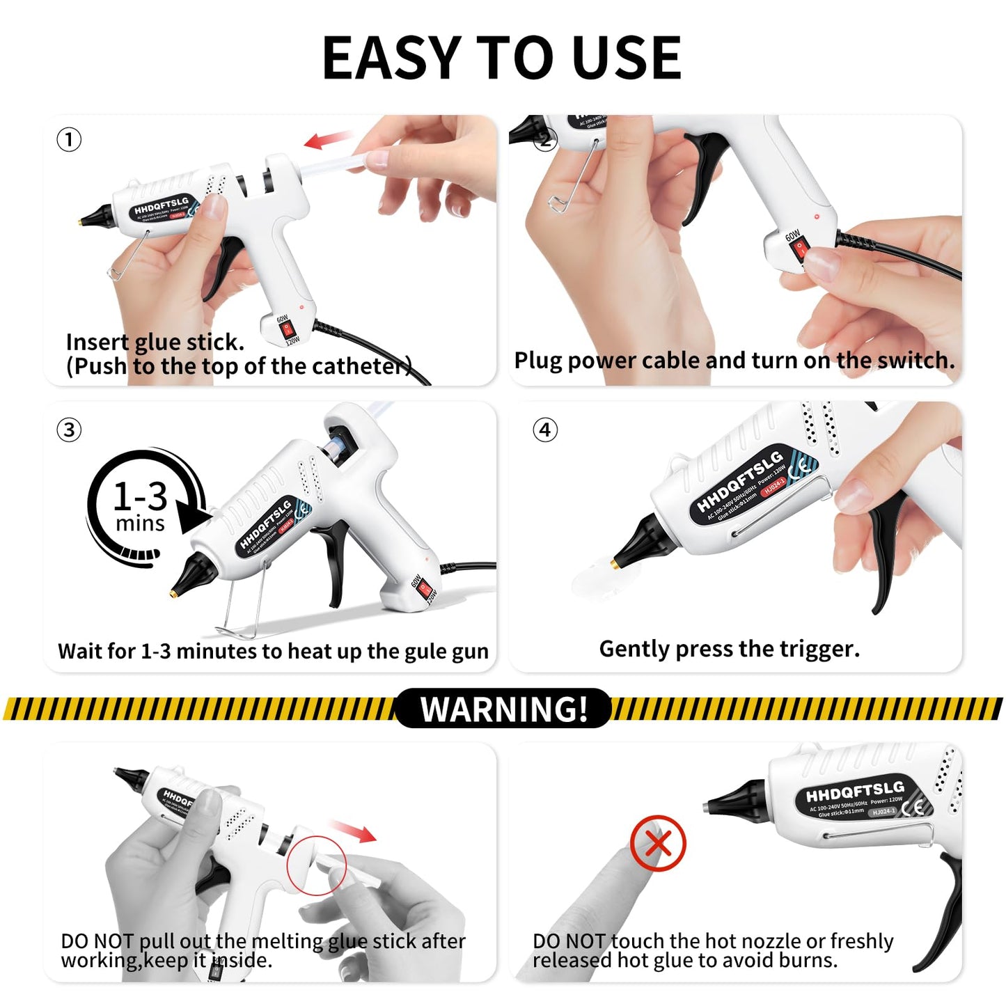 HHDQFTSLG 60/120W Full Size Hot Glue Gun Kit, Dual Power Glue Gun with 30PCS Premium Glue Sticks (6"x0.44"), Fast Preheating Heavy Duty Industrial Hot Melt Glue Gun for Craft,DIY and Gift Making