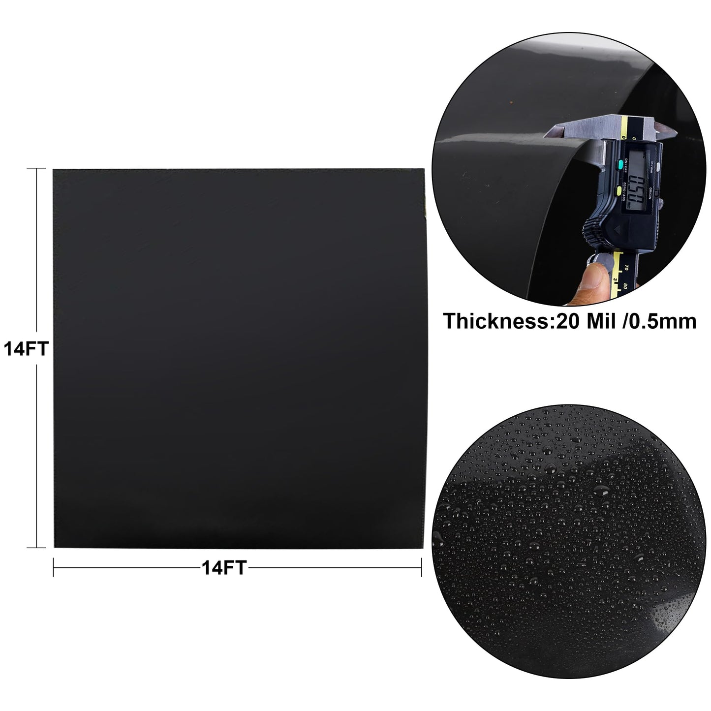 Adroiteet 14 x 14 FT Pond Liner, 20 Mil Fish Pond HDPE Liner, Pond Liners for Outdoor Ponds, Koi Ponds, Garden Fountain, Waterfall