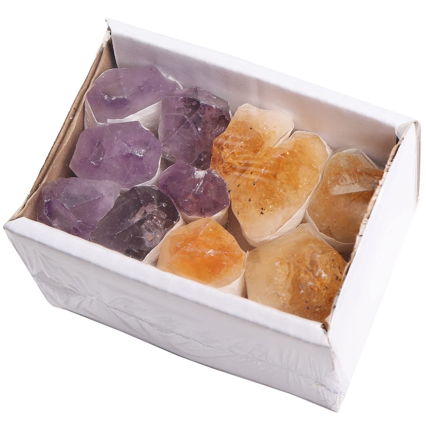 JIC Gem Mix 11-13 pcs Rough Amethyst & Citrine Crystal Point Raw Natural Stones for Jewelry Making, Wire Wrapping, Reiki Crystal Healing (Deep Color)