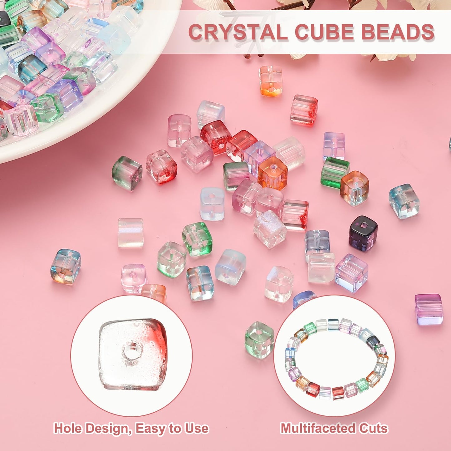 uxcell 500 Pcs Crystal Cube Beads, 7mm Clear Glass Faceted Square Spacer Beads Craft Making Supplies for Jewelry DIY Bracelet Earring Necklace, Green