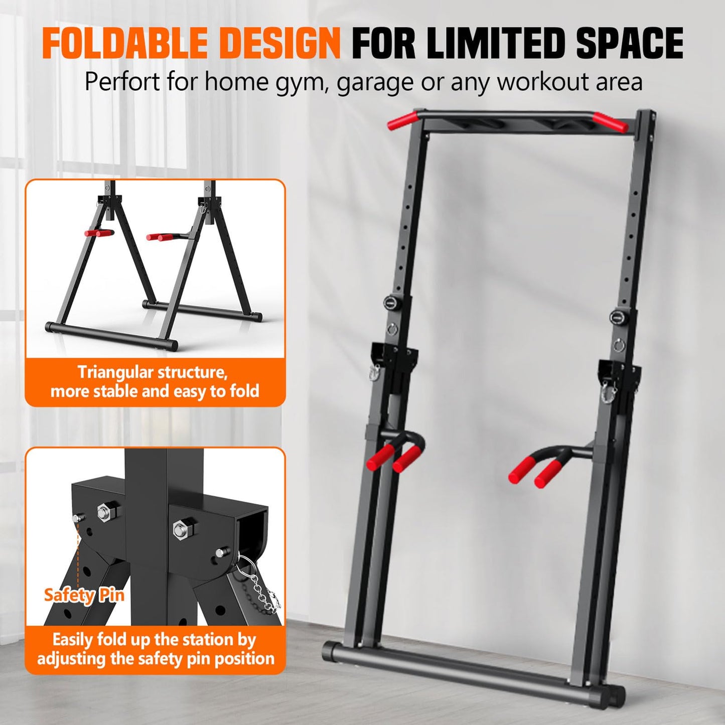 SERTT Foldable Power Tower Pull Up Bar Station, Upgraded Free Standing Pull Up Dip Station, Multi-function Workout Equipment for Home Gym Strength Training, Support 440LBS