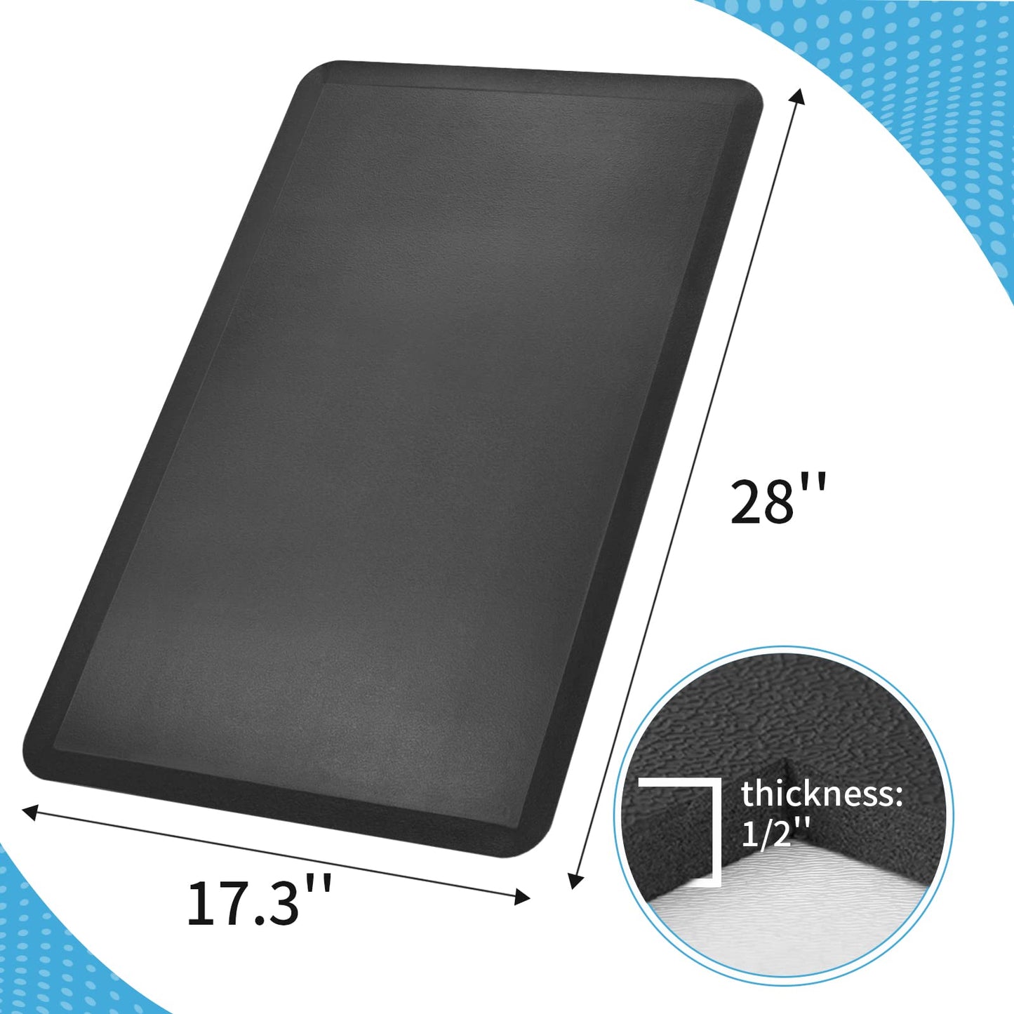 Art3d Anti Fatigue Mat - 1/2 Inch Cushioned Kitchen Mat -Comfort & Non Slip Cushion for Standing Desk, Office or Garage Floor (17.3"x28", Black)