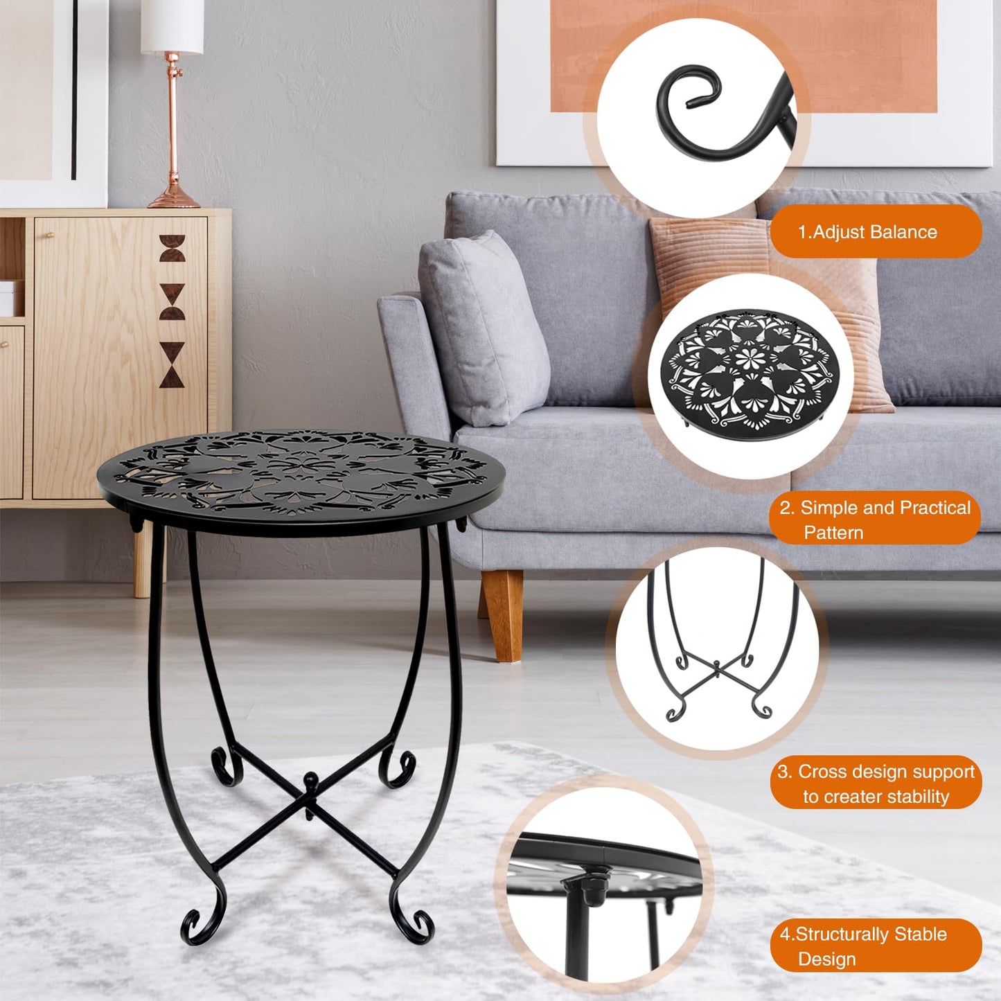 Patio Side Table, Weather Resistant Metal Side Table, Small Round Outdoor End Table Accent Side Table for Patio Yard Porch Balcony Garden Bedside Plant Stand Indoor Outdoor (H 17Inch) (1)