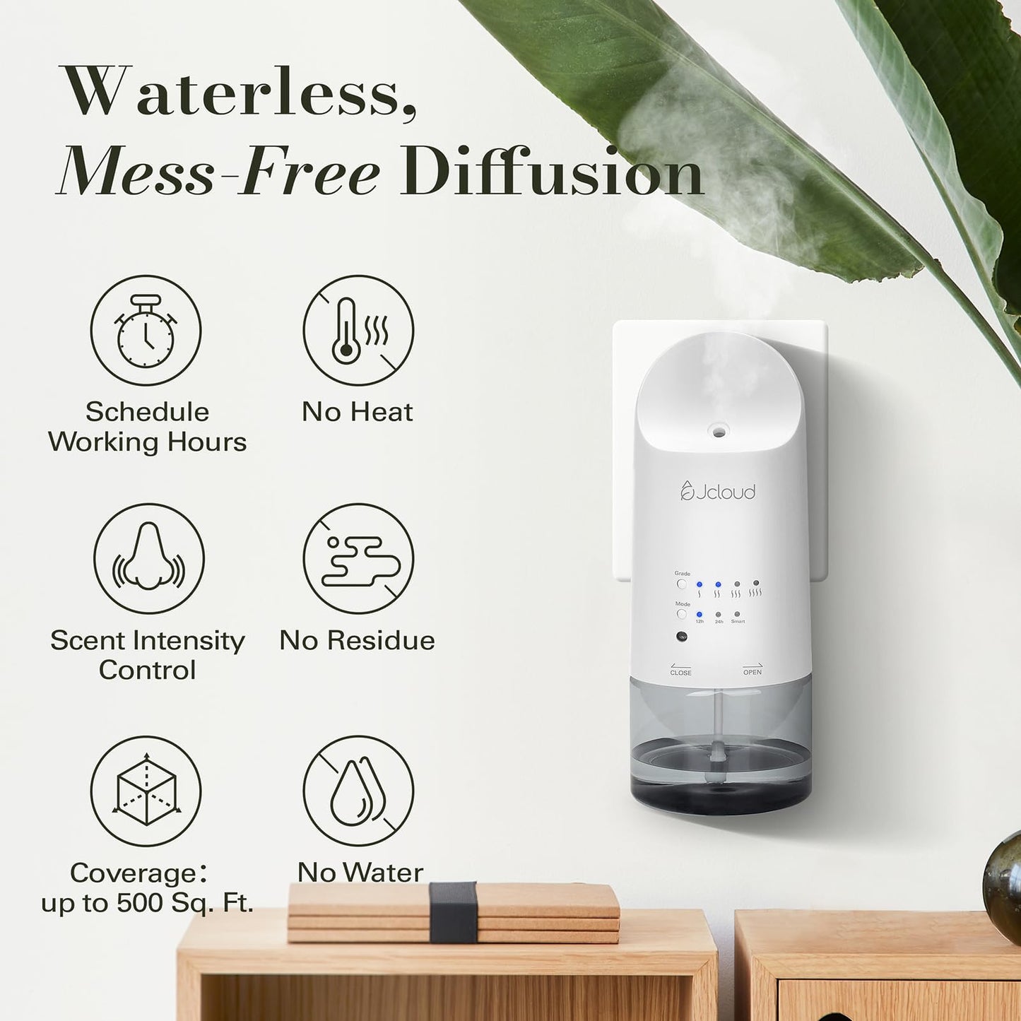 JCLOUD Plug in Diffuser for Essential Oils, 2 Pack Waterless Scent Diffuser Cover Up to 500 Sq. Ft. for Home, Office, Spa – Portable Wall Aromatherapy Device, White