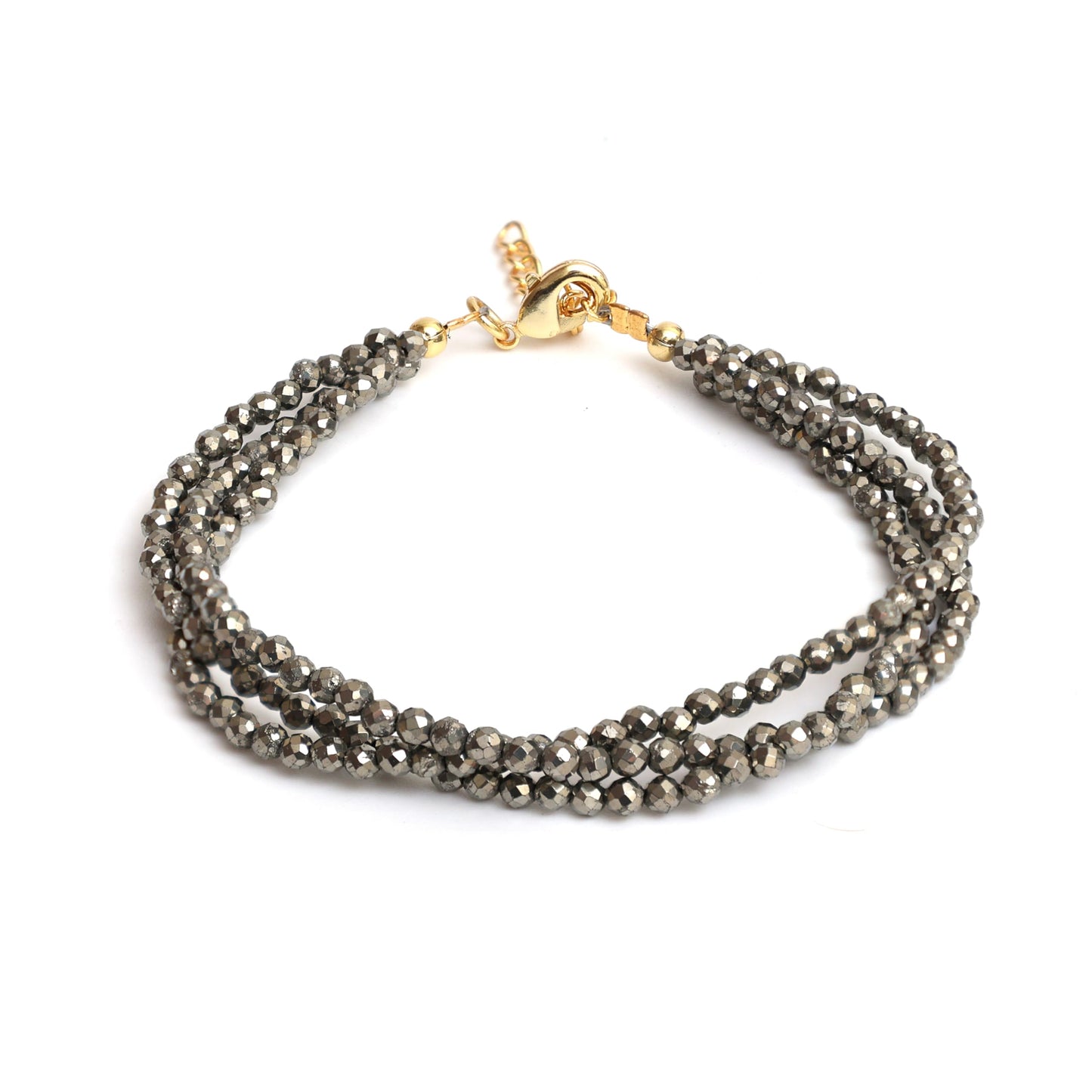 Gempires Handmade Pyrite Beaded Bracelet Multi Strand Gemstone Jewelry Hypoallergenic 8 Inch Gold Plated Stylish Western Jewelry For Women