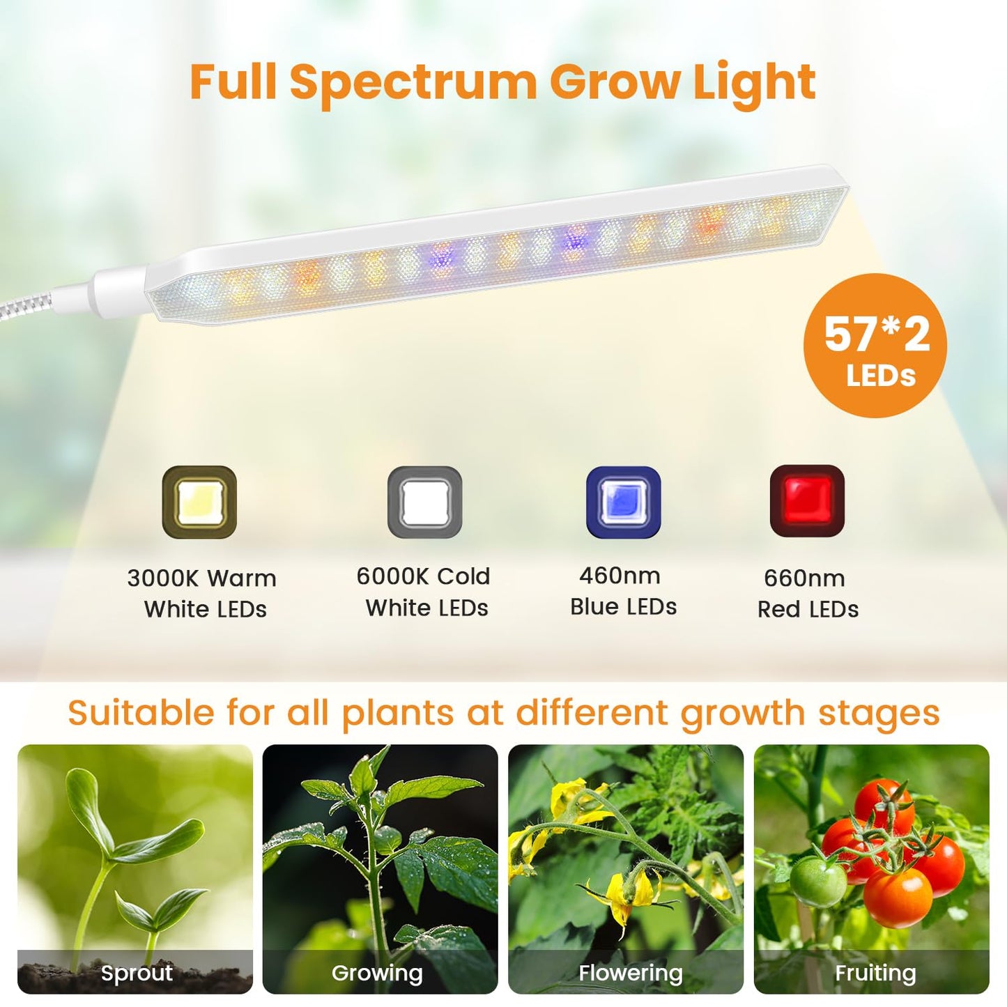 Kullsinss Grow Lights for Indoor Plants with Stand, 2-Heads Full Specturm Plant Grow Light with 4/8/12/16H Timer, 3 Color Modes, 360° Flexible Gooseneck, 24-68.7in Hight Adjustable Plant Growing Lamp