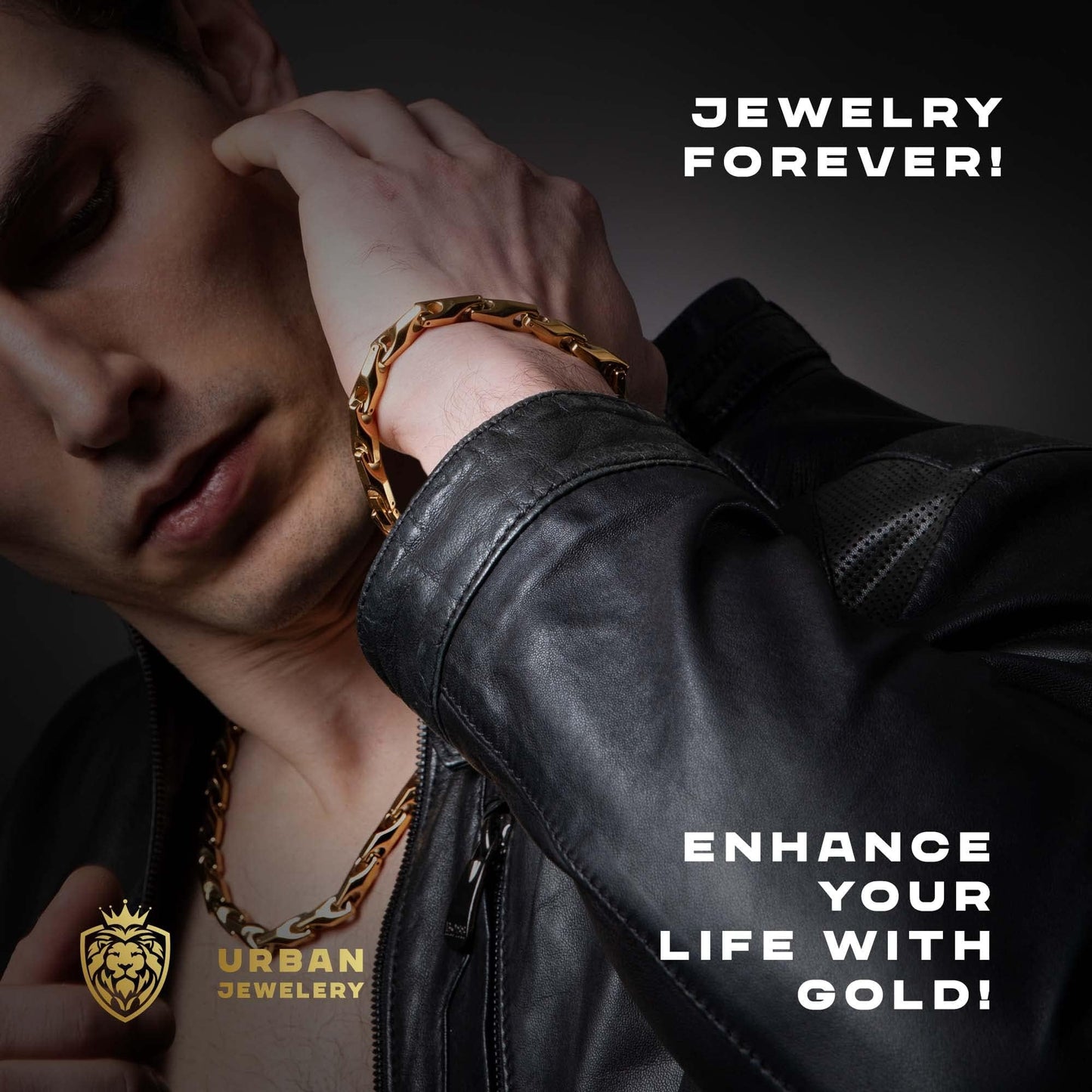 Men’s Gold Bracelet & Necklace Set - 9" Tungsten Carbide Bracelet + 22.4" Snake Link Chain, 18K Gold Plated, Heavyweight Jewelry for Men, Scratch-Resistant, Gift Box Included