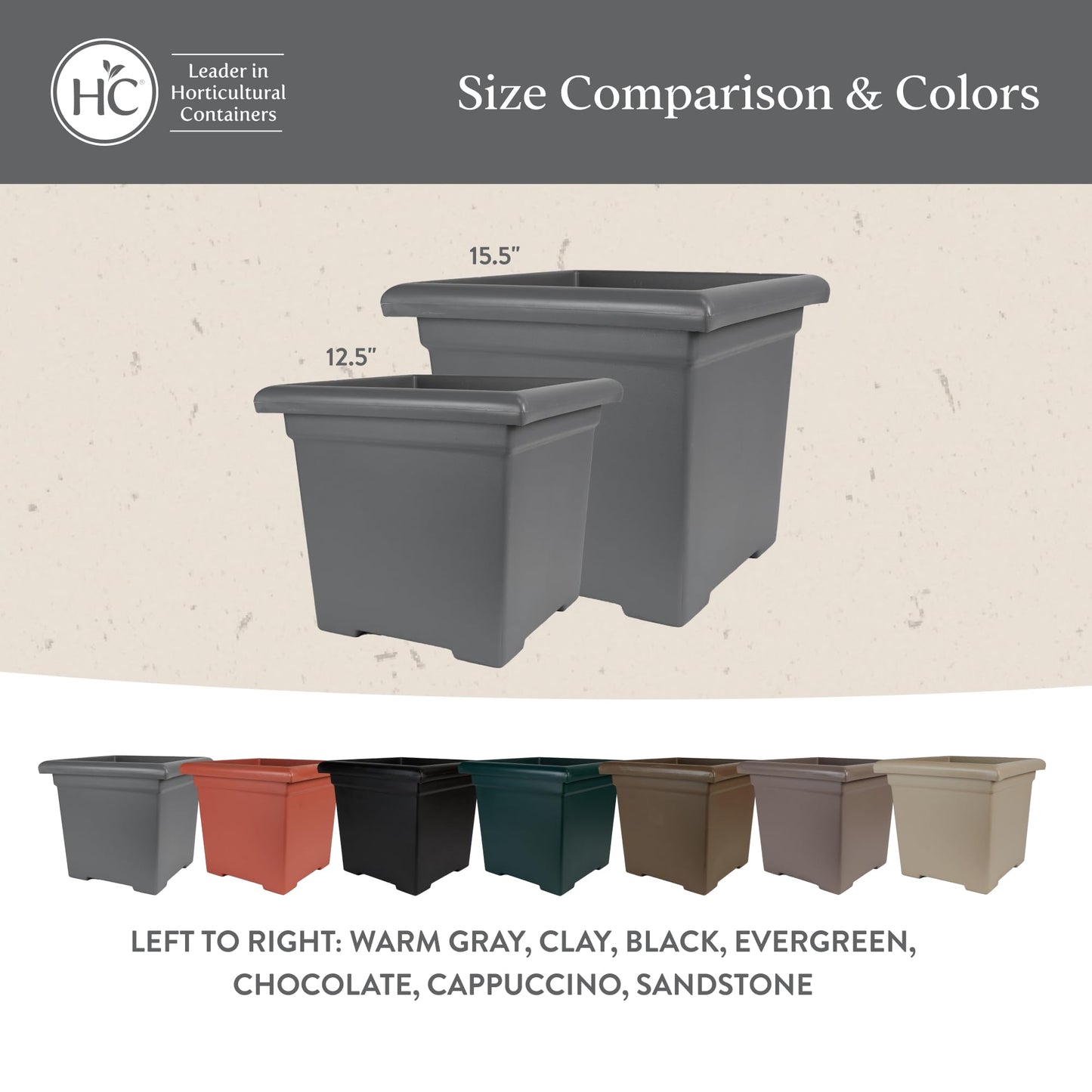 The HC Companies Accent Square Plant Pot w/Drainage - Classic Planters for Outdoor Plants & Indoor Plants - Lightweight & UV-Resistant Square Planter Box (15.5”, Evergreen, Pack of 1)