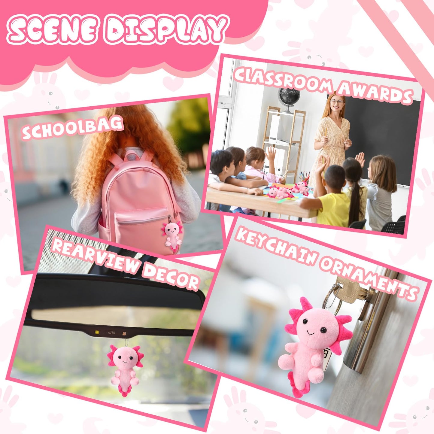 Blueweenly 24 Pcs Axolotl Keychains Plush Toys, 4 Inch Kawaii Cute Axolotls Stuffed Animal for Boys Girls, Kids Doll Ornament for Kindergarten Classroom Prizes Birthday Gifts Party Favors(Pink)