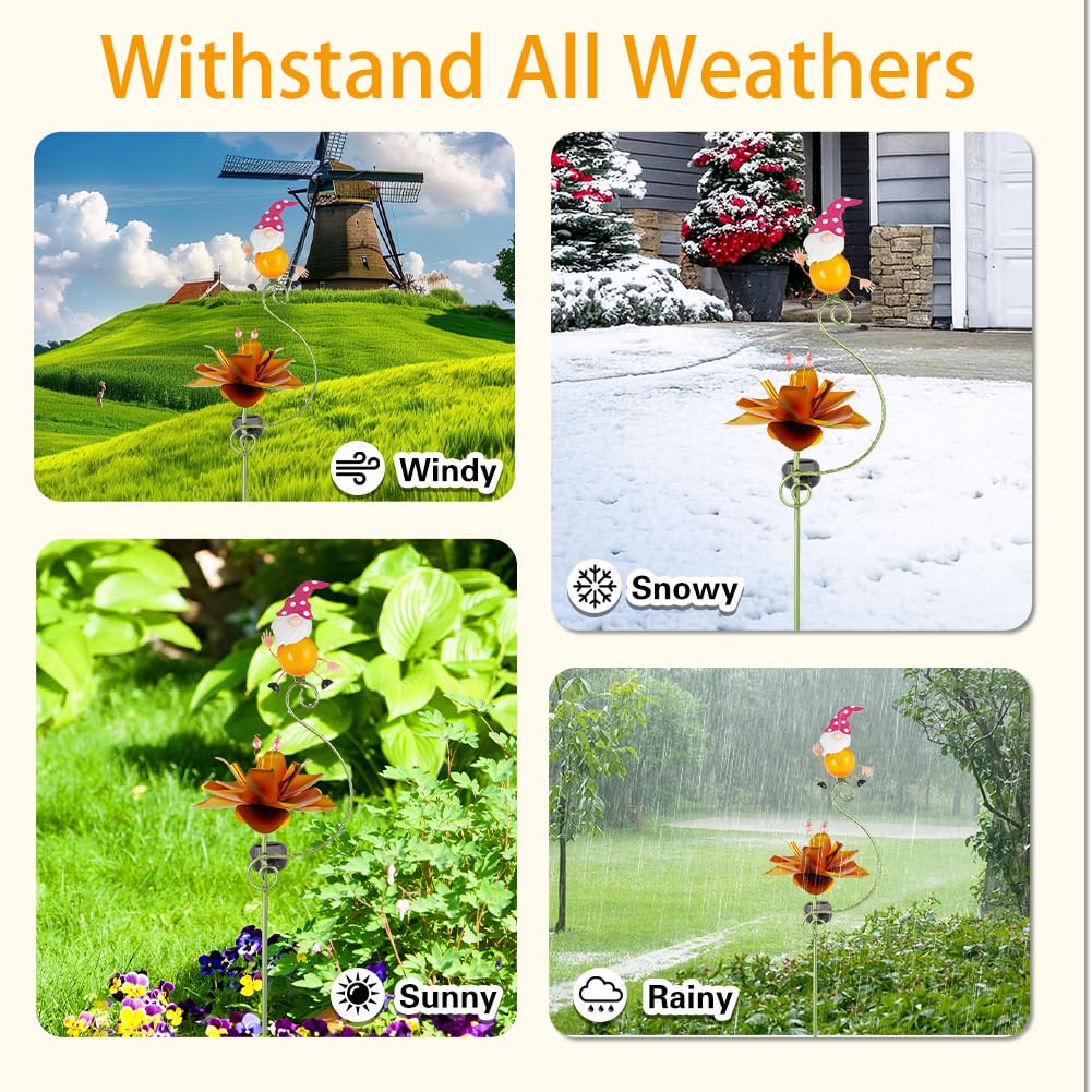 Viterlight Solar Wind Spinners Outdoor, Gnome Metal Wind Spinner, Solar Powered Kinetic Pinwheels Decorative Windmills for Yard, Lawn, Patio, Garden