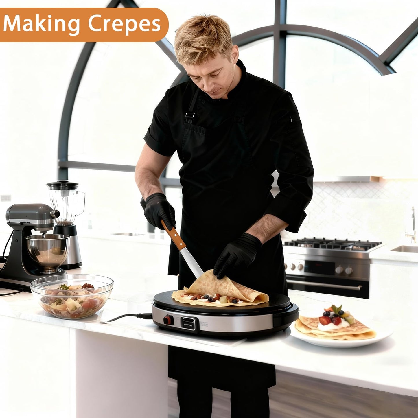 Lilithye Crepe Spreader and Spatula Kit Stainless Steel Crepe Spreader Tool 5", 7" Spreaders and 12" Spatula(3 Pcs)