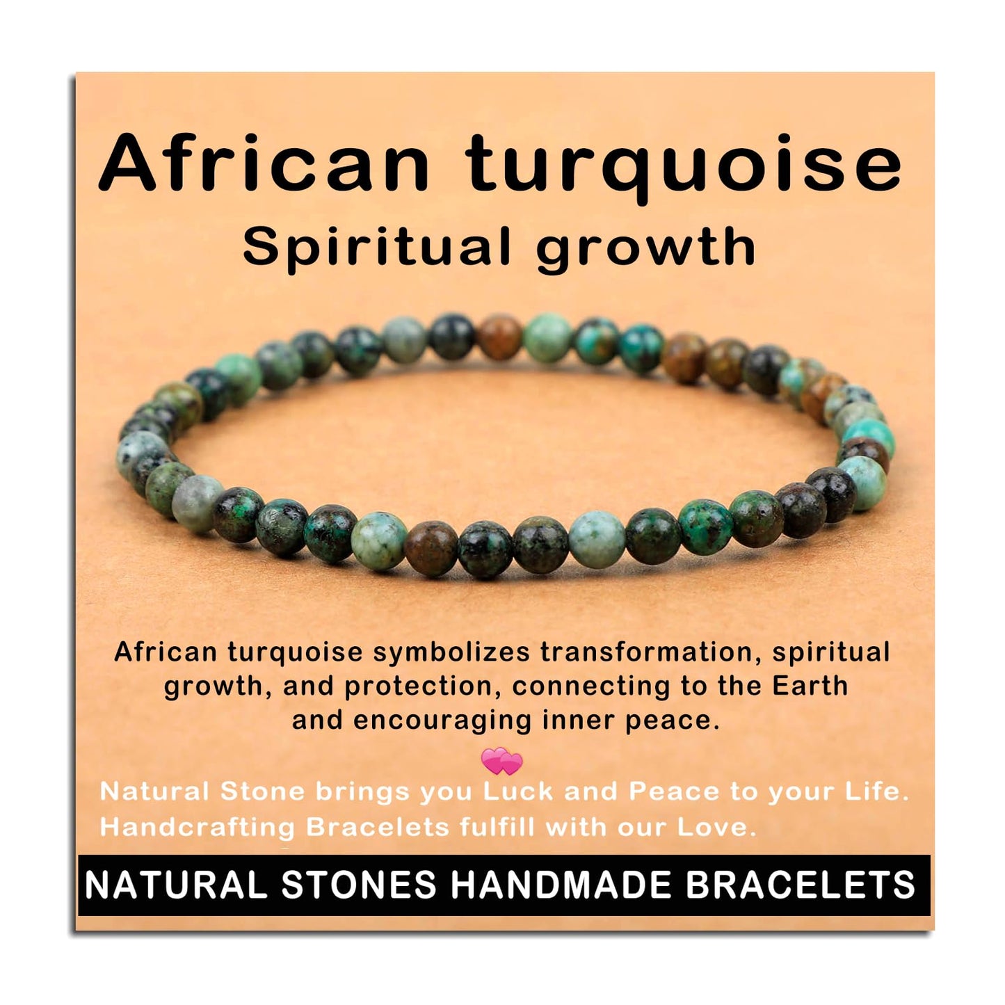 AD Beads Handmade Gemstone Stretch Elastic Bracelet Crystal Healing Reiki Nature's Beauty and Spiritual Essence Unisex (4mm, African Turquoise (Spiritual Growth))