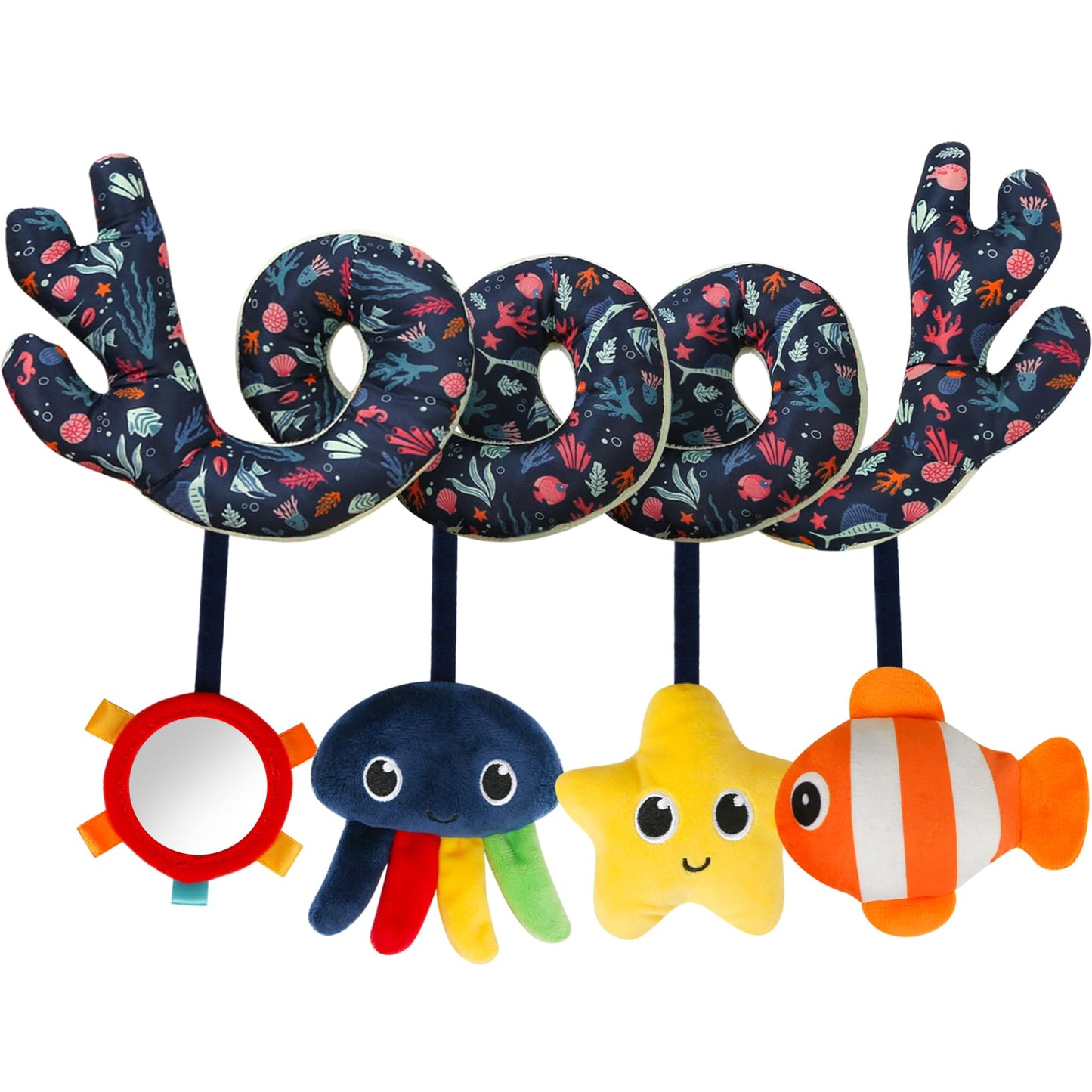 Spiral Car Seat & Stroller Activity Toy,Car Seat Toys for Babies 0-6 Months Boy,Baby Spiral Hanging Plush Activity Toys Thank You Gifts for Newborn 0 3 6 9 12 Months Baby Boys Girls