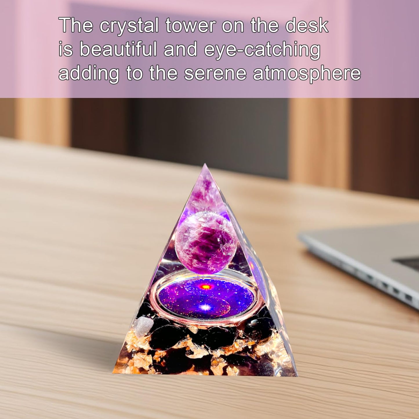 Saefheled Orgone Pyramid Energy Generator,Natural Amethyst&Obsidian Orgonite Crystal Healing Pyramids for Reduce Stress Chakra Reiki Healing Meditation Attracts Lucky and Success,Wealth&Health(6cm)