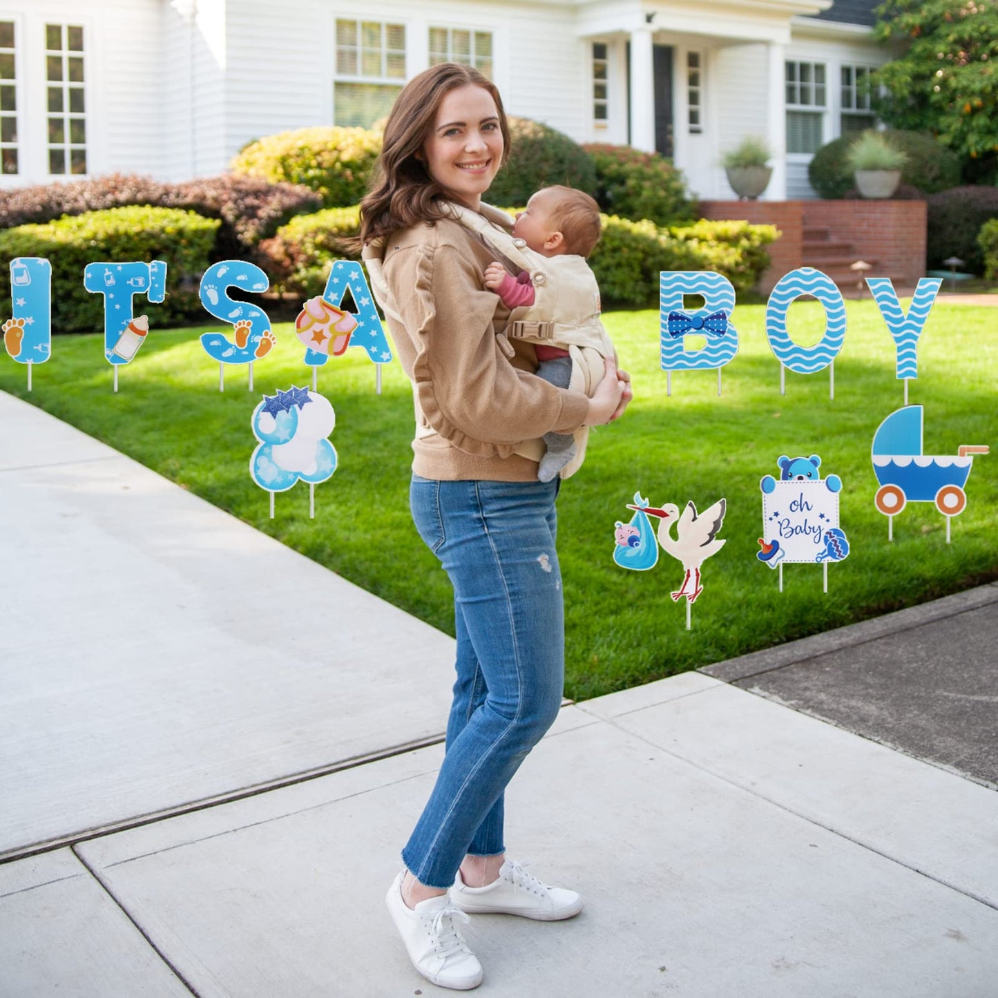 Eyoloty 11 Pcs Large It’s A Boy Yard Signs with Stakes,Blue Baby Shower Gender Reveal Signs Decorations,Welcome Home Baby Sign Waterproof Corrguated Plastic,Not Fade,Outdoor Lawn Garden Party Use