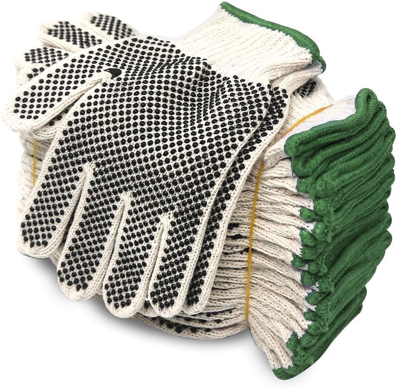 Evridwear Cotton Polyester String Knit Shell Safety Protection Work Gloves for Painter Mechanic Industrial Warehouse Gardening Construction Men & Women 12 Pairs, With Two Side dots, XL Size