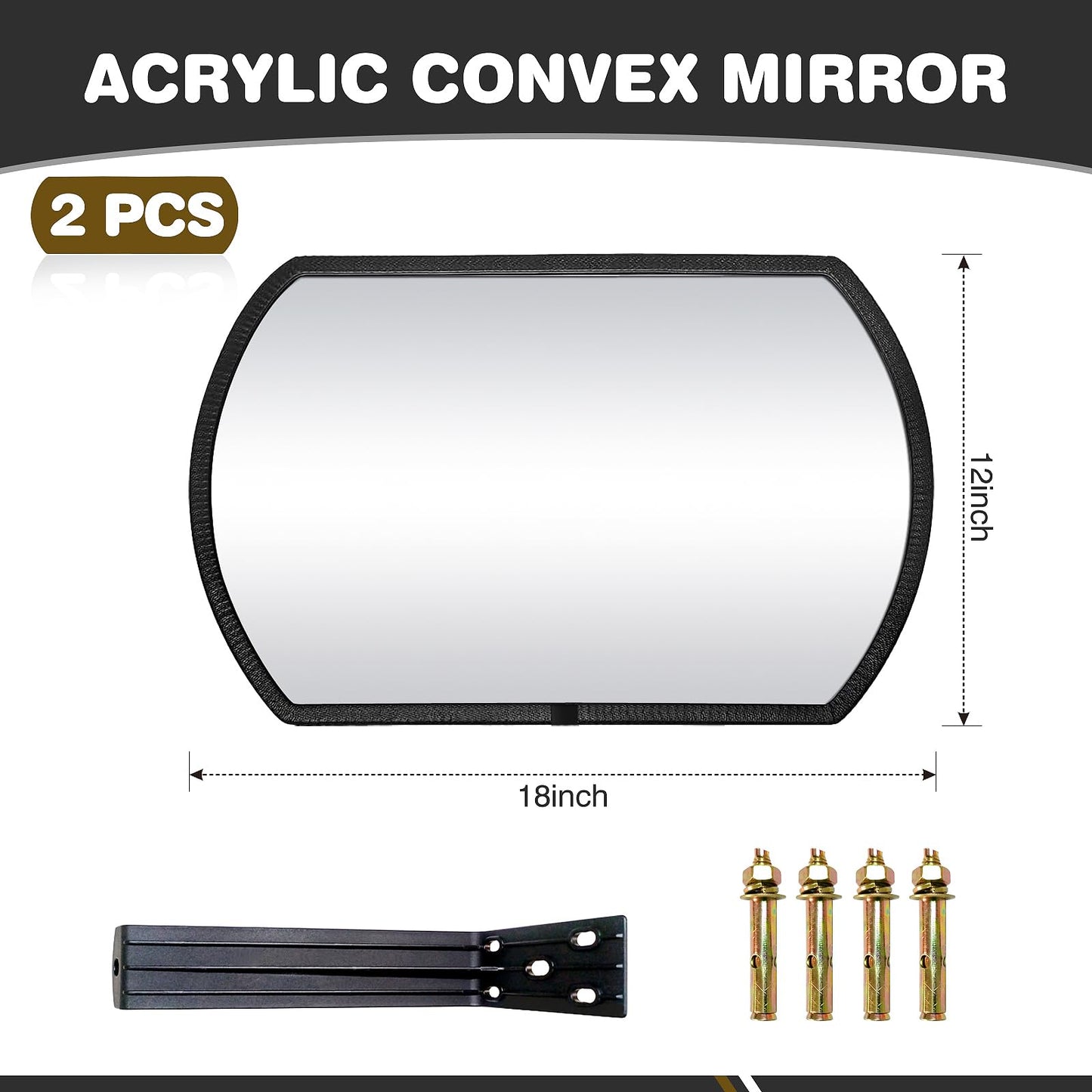 2 Pcs Garage Parking Indoor Acrylic Convex Security Mirror, 18" x 12" Rectangular Convex Corner Blindspot Mirror with Protective Film for Driveway Traffic