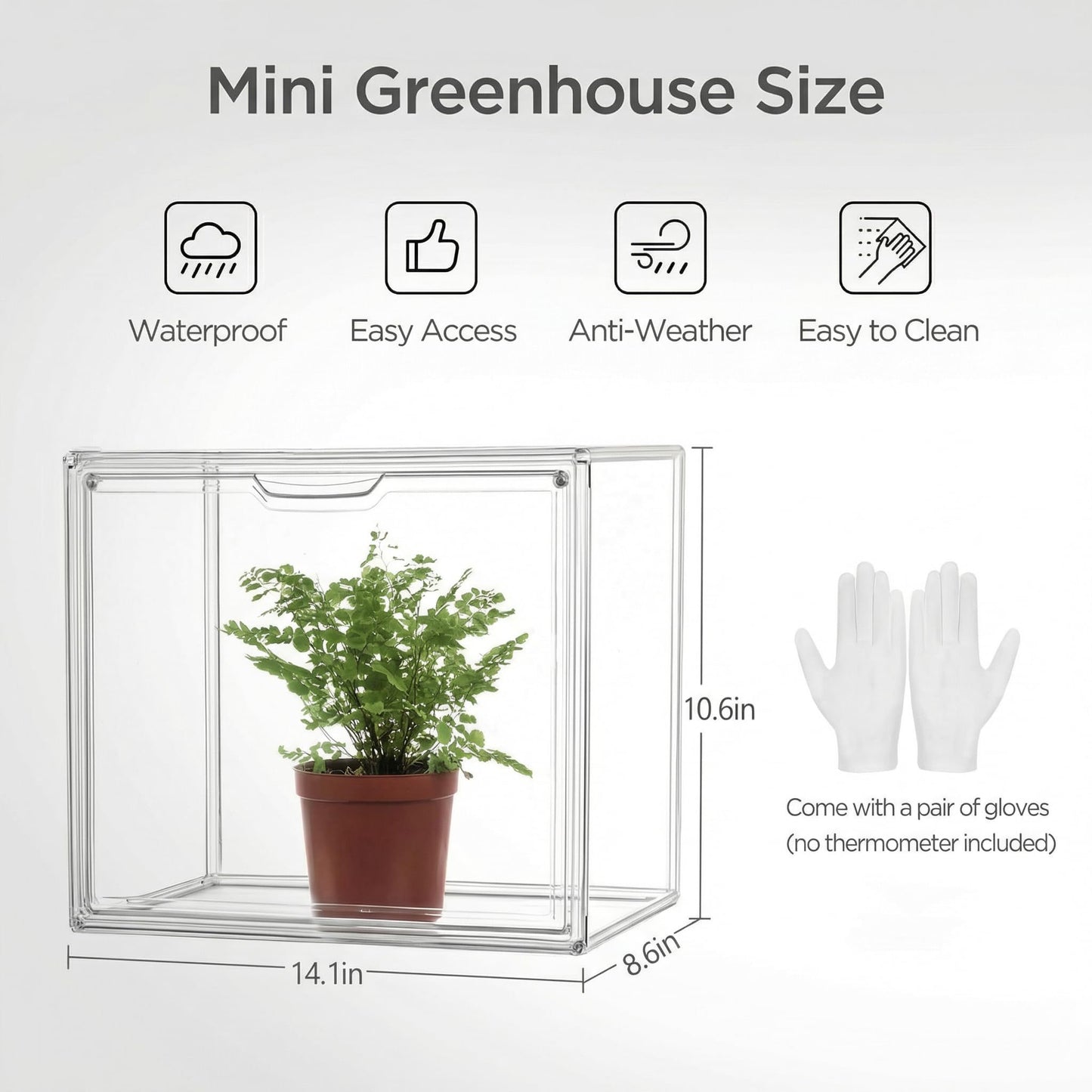 HBlife Mini Greenhouse for Indoor, Clear Stackable Green House with Magnetic Waterproof Door for Small Plants Nursery Germination, Tabletop Portable Greenhouse, 14.1x8.6x10.6 Inch (1 Pack)