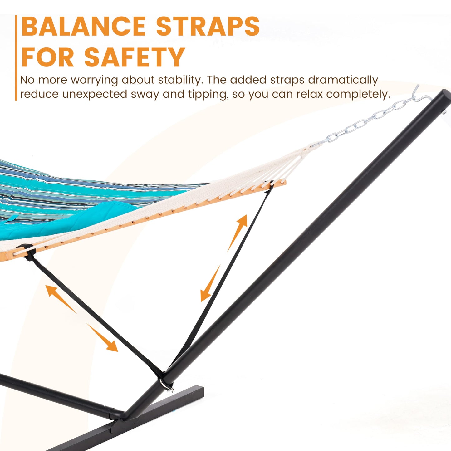 Lazy Daze Hammocks 2 Person Portable Hammock with 12FT Stand, Double Hand Woven Cotton Rope Hammock with Detachable Quilted Pad & Pillow for Outside, 450lb Capacity, Blue Stripes