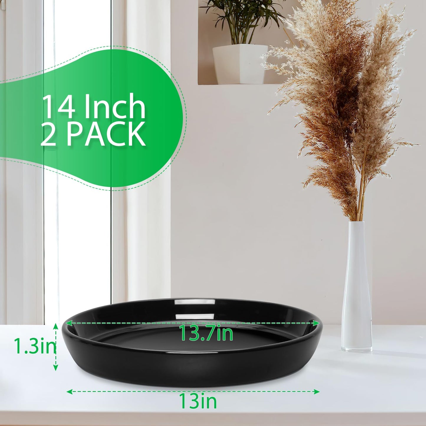 YOPIKUU 2 Pack Ceramic Plant Saucer 4 6 7 8 10 12 14 Inch Plant Tray, Durable Sturdy Flower Pot Drip Trays for Indoor and Outdoor