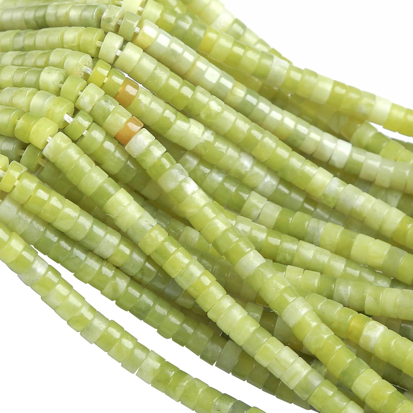 150pcs 2x4mm Natural Chinese Green Jade Tube Shape Beads Loose Flat Round Cylinder Flat Spacer Green Stone Beads for Bracelet Earrings Jewelry Making