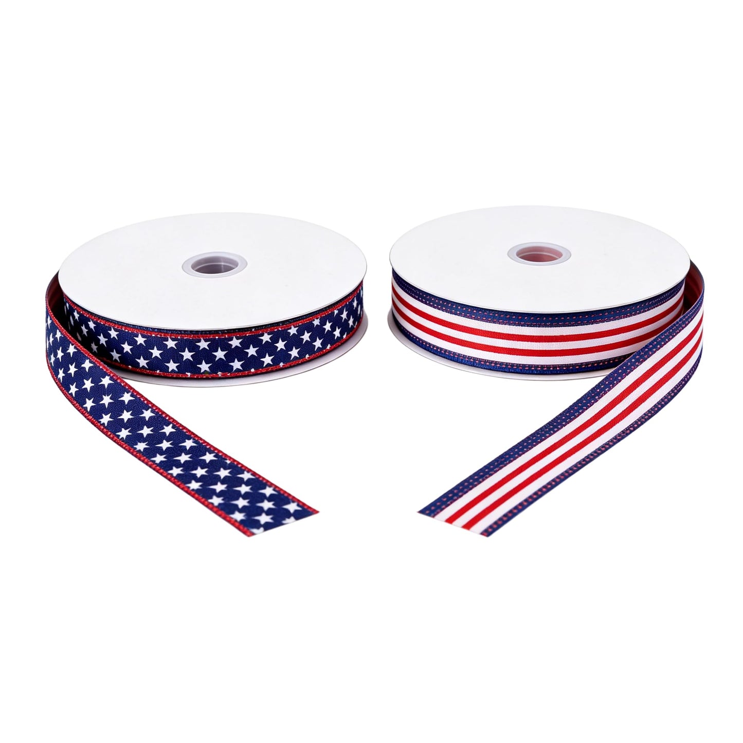 Songye 1 Inch Patriotic Wired Ribbon, 2 Rolls Total 20 Yards Red White Blue Star Stripe Ribbon for 4th of July Independence Day Veterans Day Wreath DIY Crafts Holiday Decor
