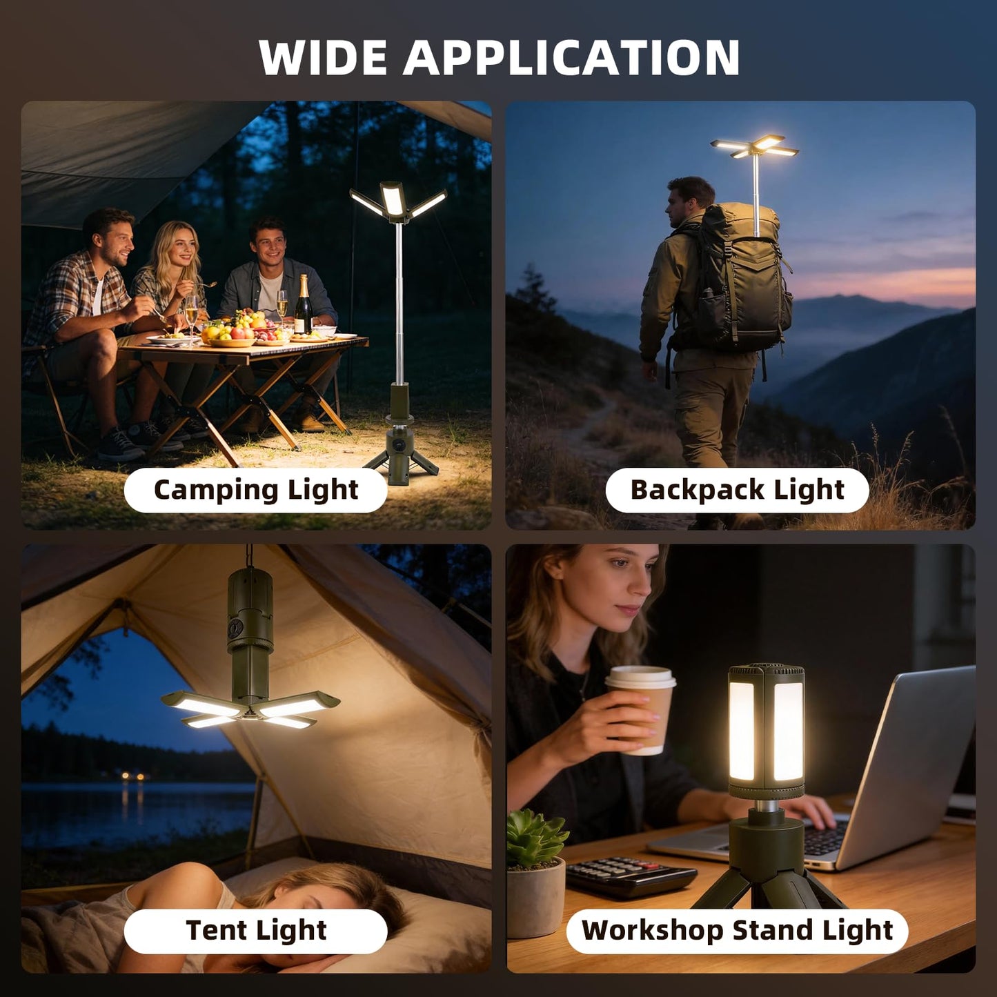 aiGear Telescopic Camping Lights, Rechargeable Camping Lights with Stand 14000mAh Collapsible Camping Lanterns Portable Flashlights IPX5 Waterproof for Camping Hiking Fishing Emergency Use