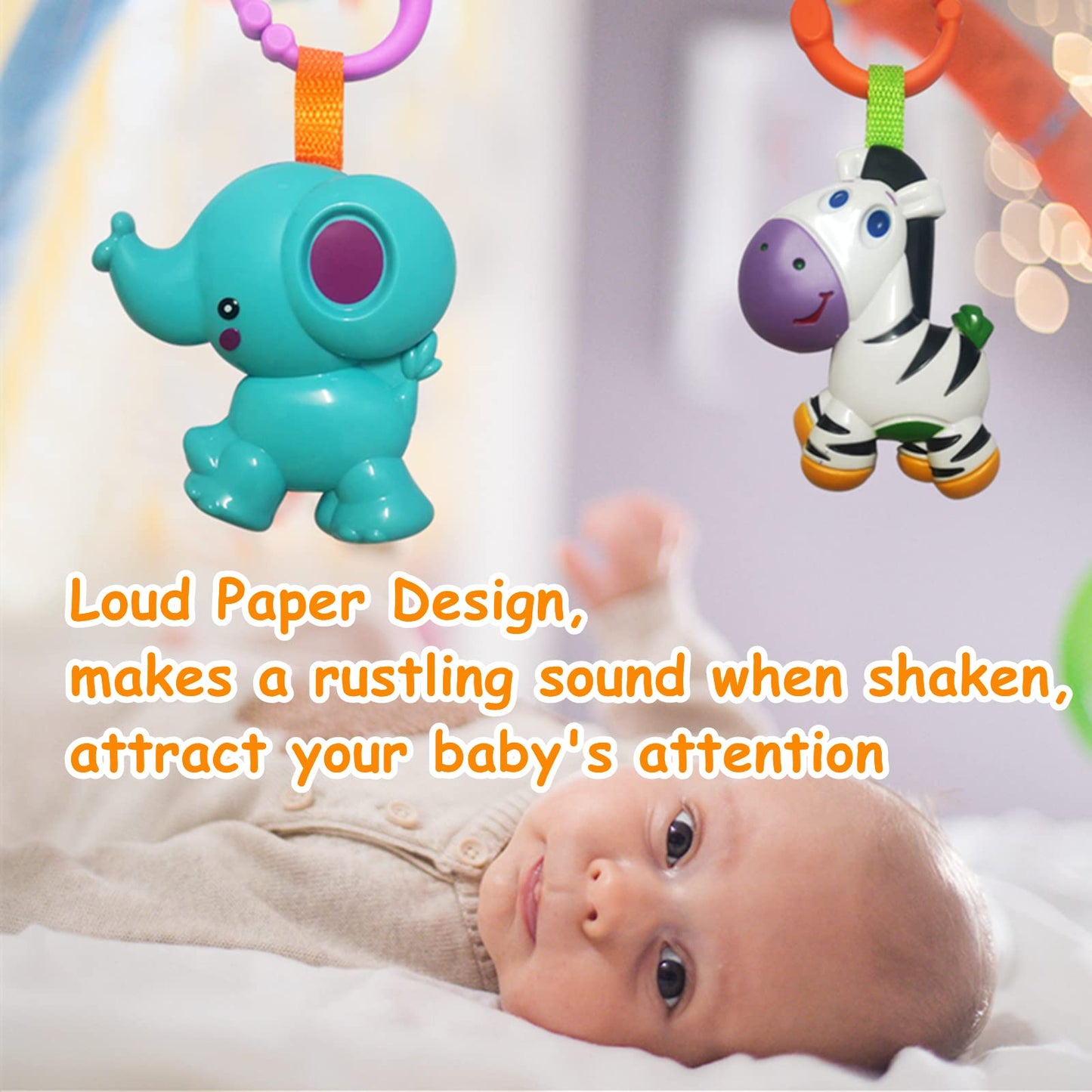 YUNLOVXEE Baby Toys, Cartoon Animal Hanging Rattle Toys, Handbells Baby Rattles, Baby Bed Crib Car Seat Travel Stroller Toys for Infant, Best Birthday Gift for Newborn, 4 Pack