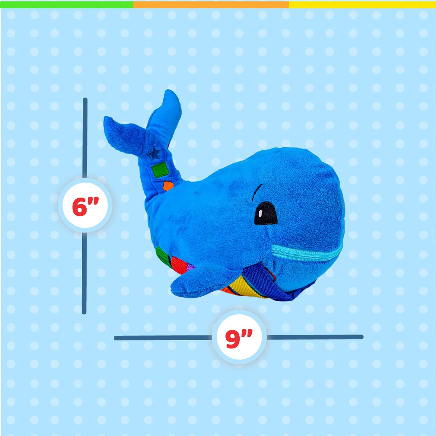 Buckle Toys - Blu Whale - Develop Motor Skills and Problem Solving - Counting and Color Recognition - Easy Travel Toy - Learning Material - Pre K Activity Stuffed Animal