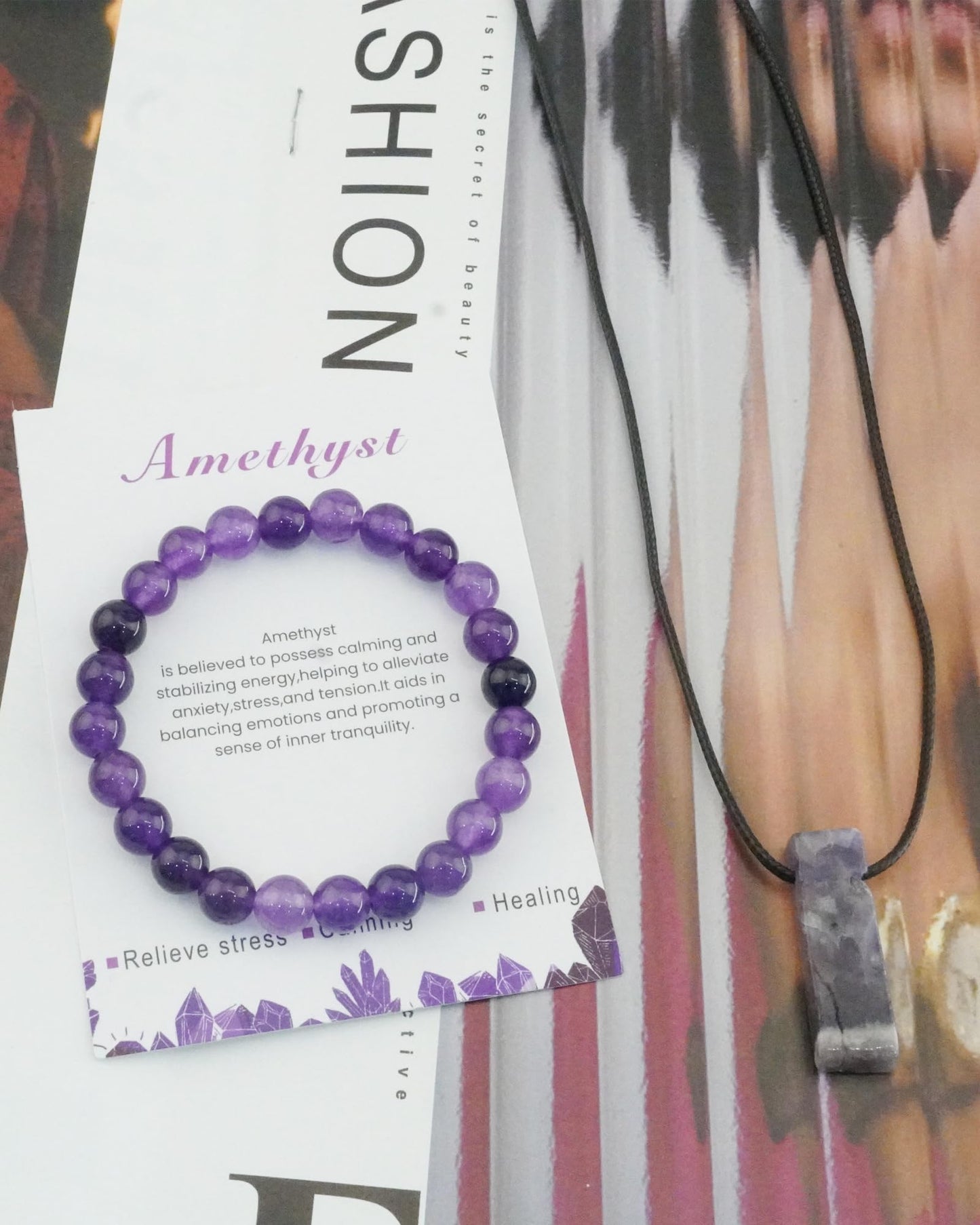 LANWLOSI Amethyst Bracelet for Women Natural Amethyst Beaded Bracelet Anxiety Relif Yoga Meditation Healing Bracelets Jewelry Gifts for Her