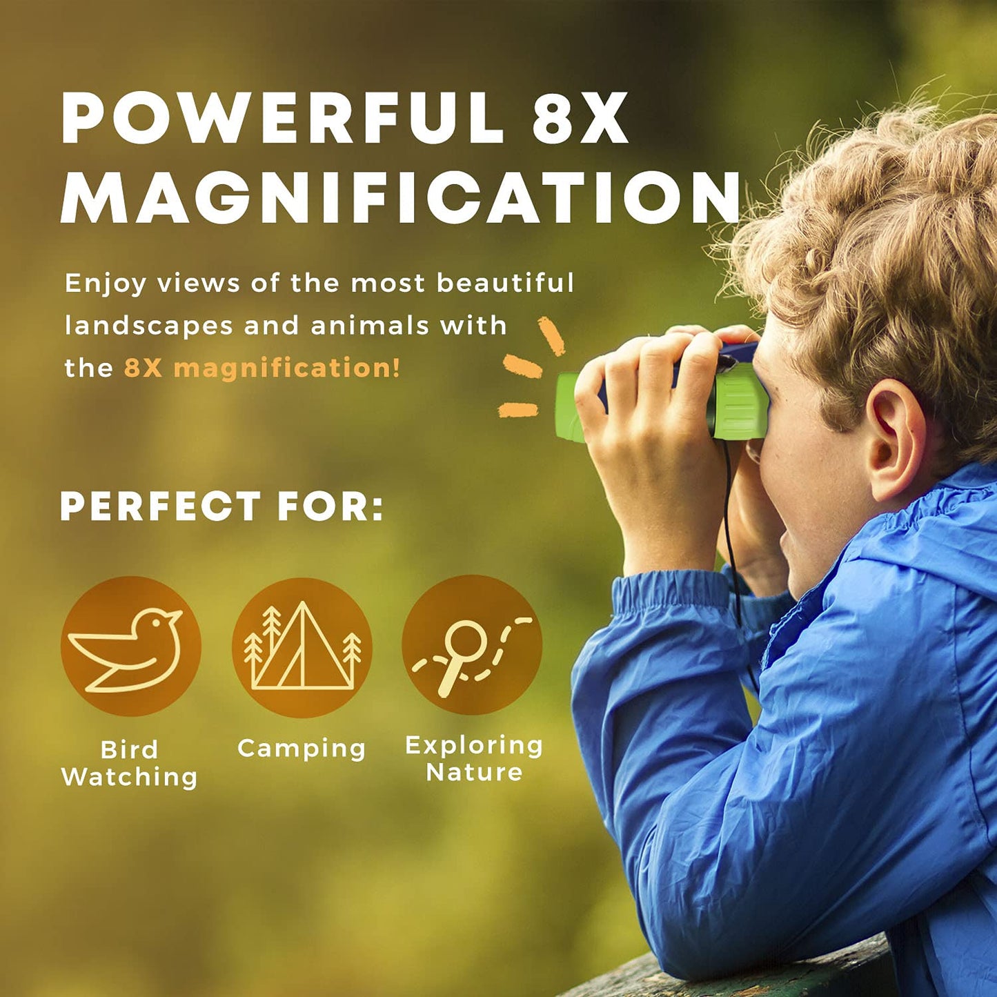 Binoculars for Kids – Perfect Toy for Little Boys and Girls – Extensive Set Incl. Magnifying Glass & Compass – Powerful Magnification 8X21 – 3 to 12 Year Old Kids for Toddler