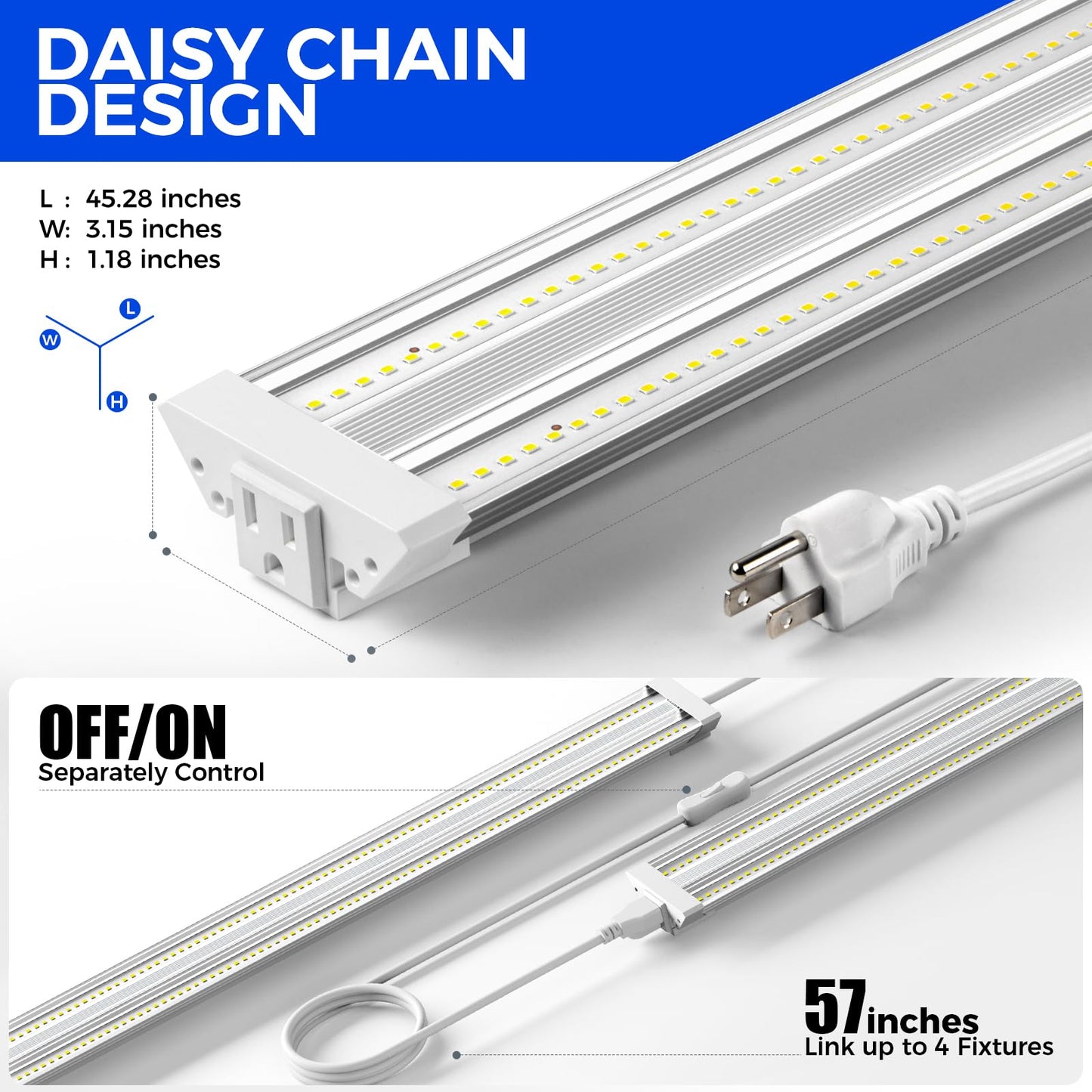 Barrina TX72 4FT Grow Lights for Seed Starting, 288W (4 x 72W, 2000W Equivalent), High PPFD, 5000K Daylight Full Spectrum, Mechanical Timer, Hanging Grow Lights with On/Off Switch Linkable, 4 Packs