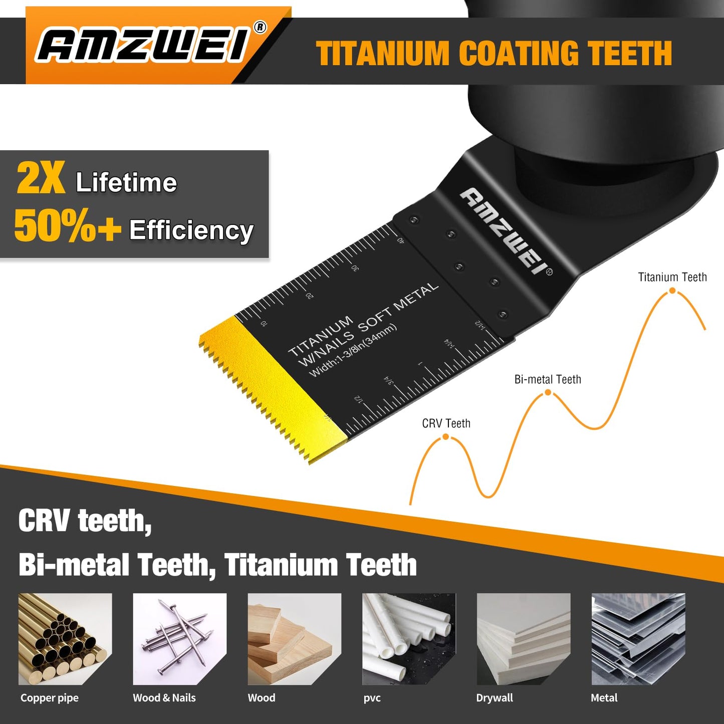 AMZWEI 100Pcs Oscillating Tool Blades, Professional Universal Oscillating Saw Blades Wood Metal Cutting, Multitool Blades Compatible with Dewalt, Milwaukee, Dremel, Ryobi, Bosch