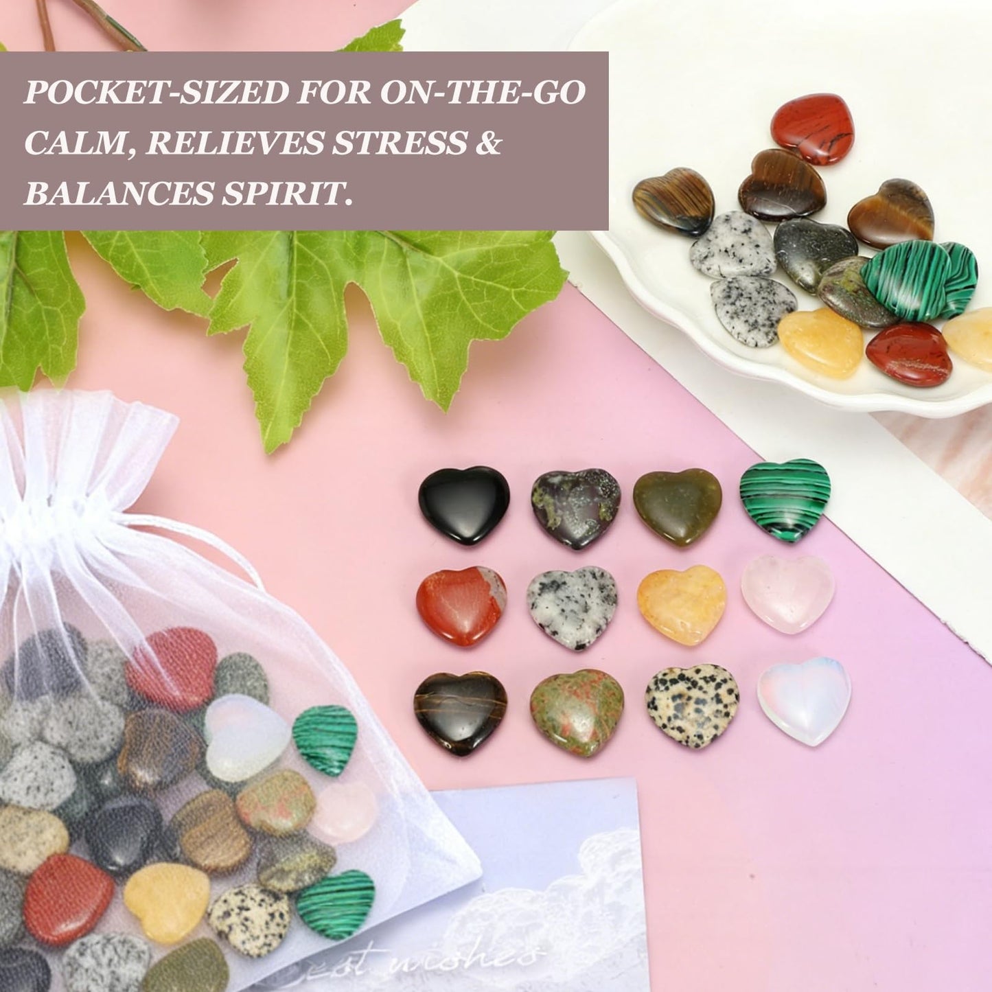 uxcell 5 Pcs Snowflake Obsidian Crystal Stones Heart Shaped, 2 cm Tumbled Stones and Crystals, Polished Gemstone Rocks for Women Gifts Meditation Crafting Home Decor