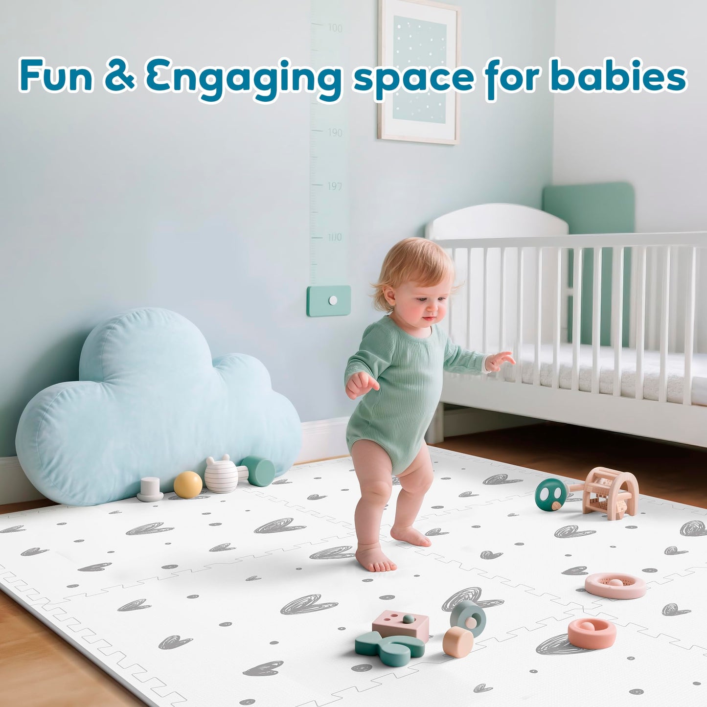 PIGLOG XL Baby Play Mat-72”x 48” Puzzle Play Mat,with 6 Foam Floor Tiles,Waterproof,Interlocking Foam Baby Mat for Babies&Toddlers,Expandable Tiles with Edges,Tummy Time Mat(Love)