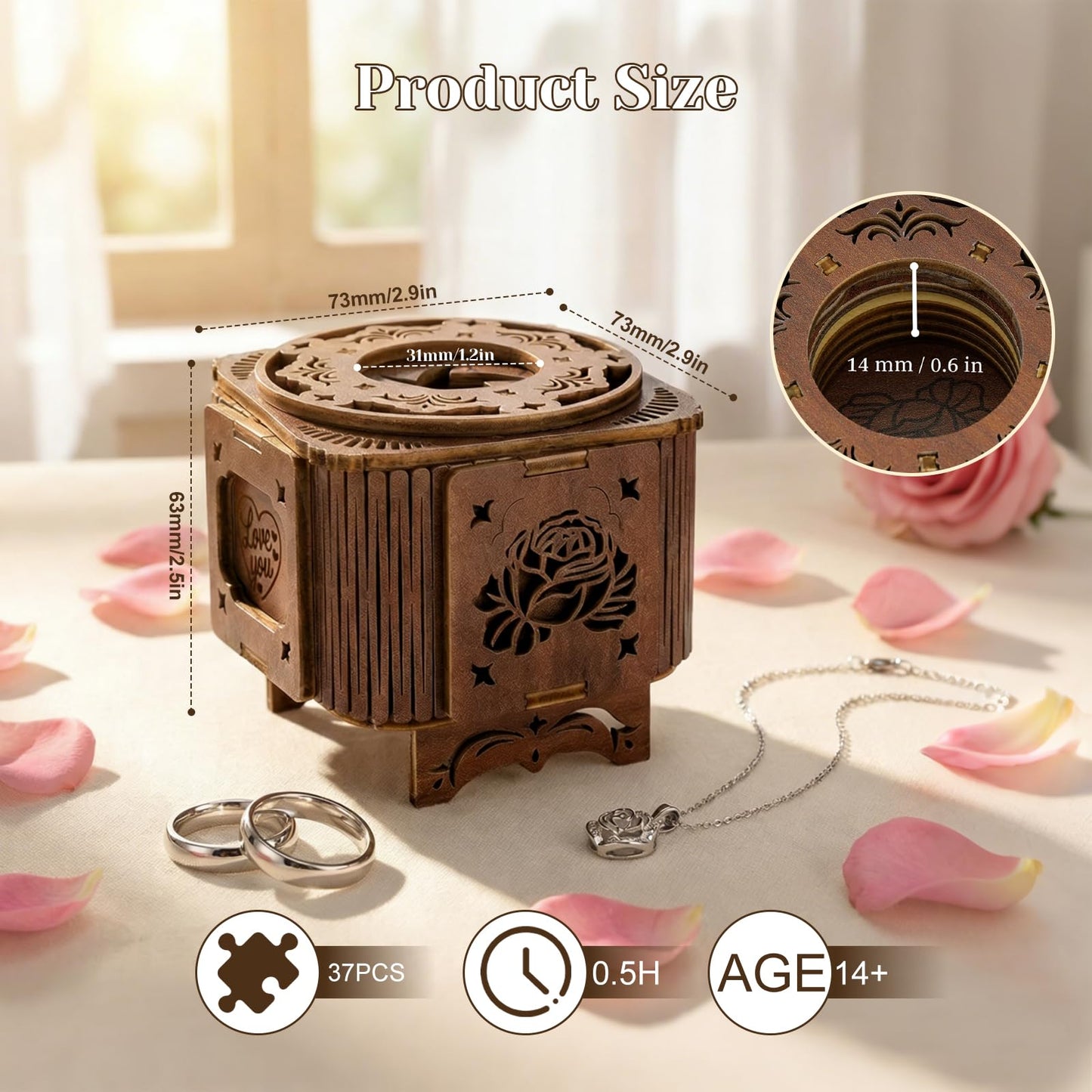 3D Wooden Puzzles for Adults, Mechanical Music Treasure Ring Box, DIY Wooden Puzzle Hobbies DIY Wooden Model Kits for Adults to Build, Hobbies for Adults Women Men, Home Decor Gift for Anniversary