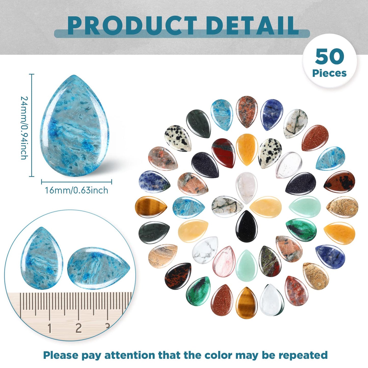 Nuenen 50 Pcs Worry Stones for Anxiety Teardrop Crystal Bulk Waterdrop Gemstone Thumb Healing Stress Pocket Stone Teardrop Pendants Bulk for Valentines Gift Meditation(Fresh,0.94 x 0.63 x 0.24 Inch)