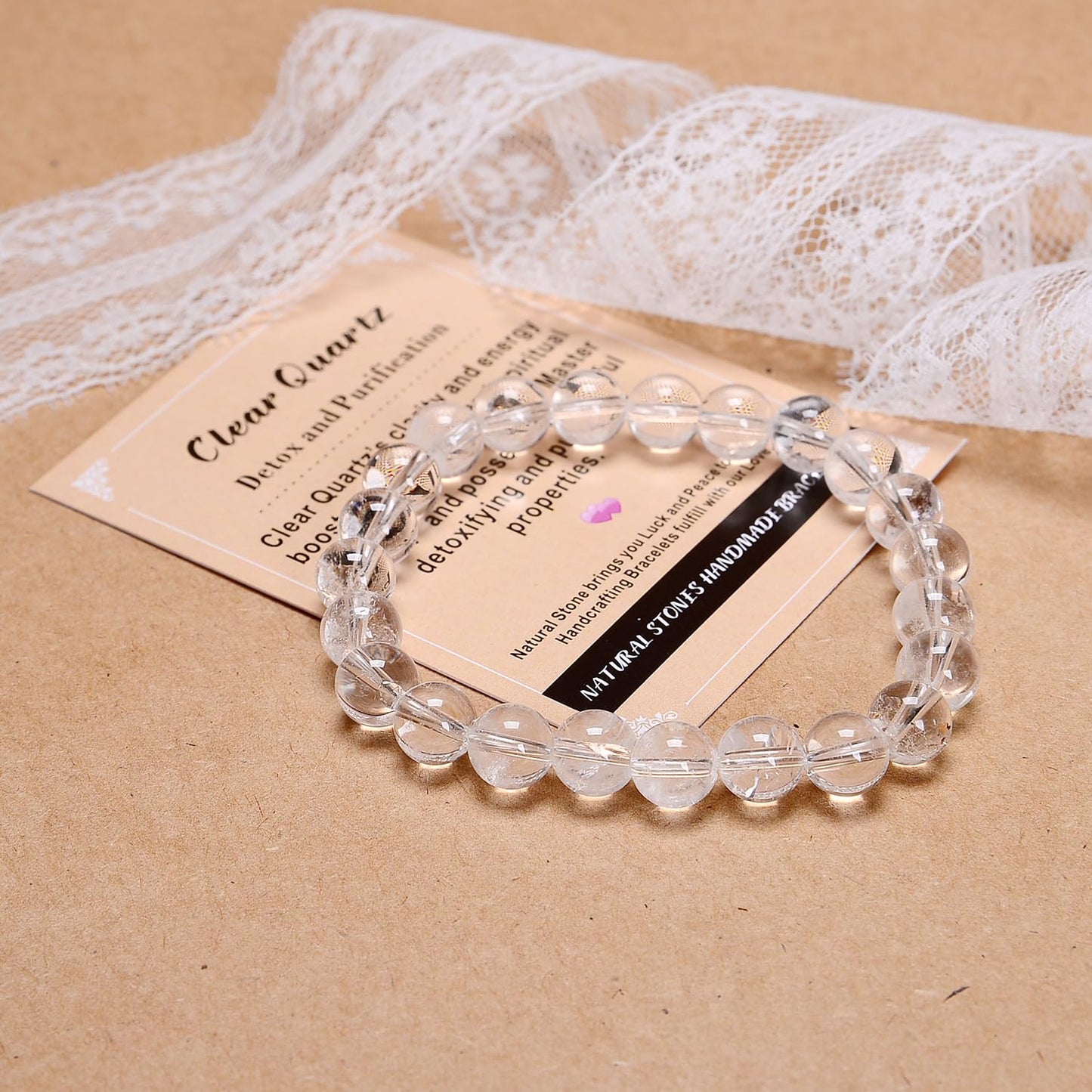 AD Beads Handmade Gemstone Stretch Elastic Bracelet Crystal Healing Reiki Nature's Beauty and Spiritual Essence Unisex (8mm, Clear Quartz (Detox and Purification))