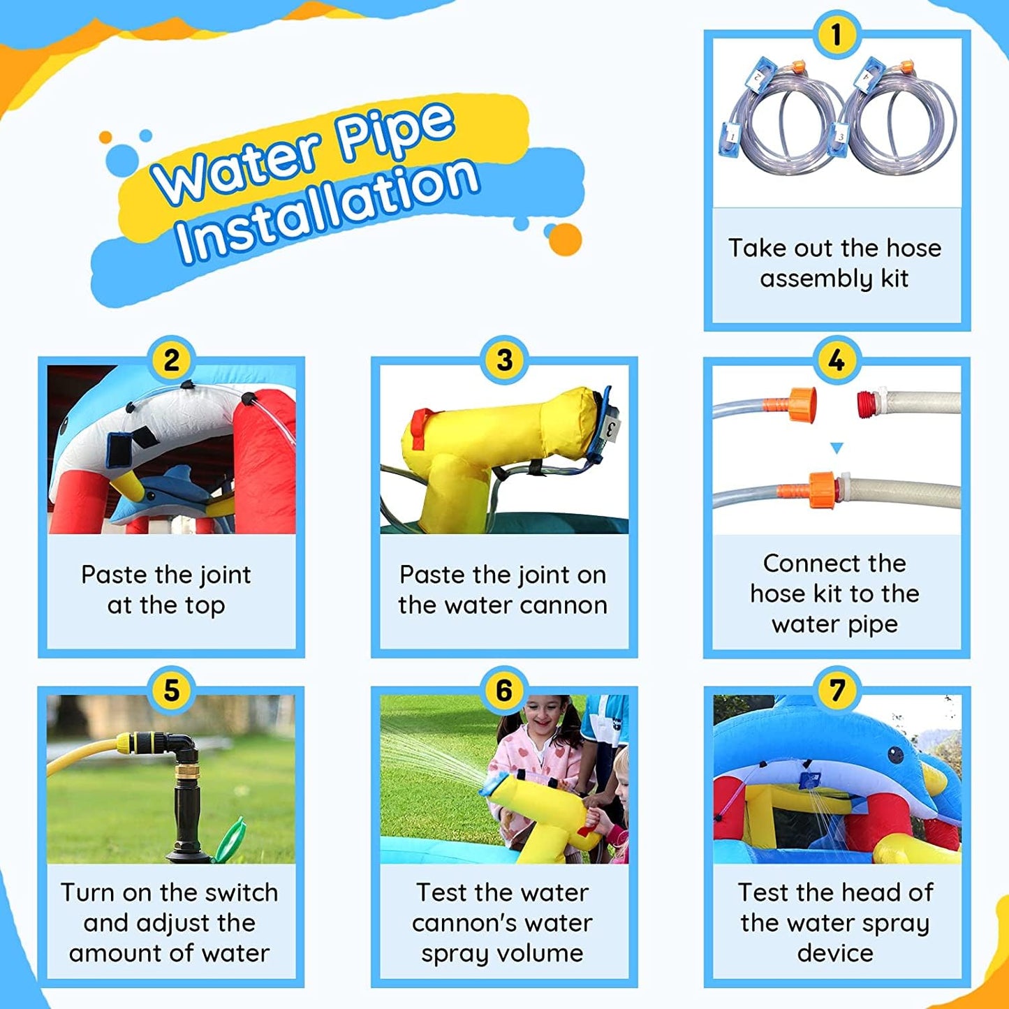 Causeair Inflatable Bounce House with Slide,Dolphin Styling,Splashing Pool,Double Water Cannon,Climbing Wall,Heavy Duty GFCI Blower,Inflatable Water Park Slide for Kids Backyard Summer