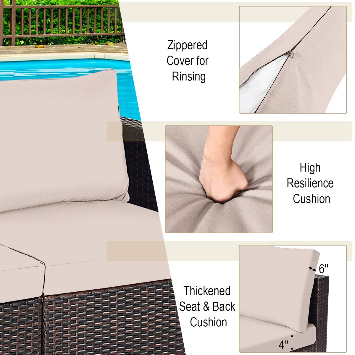 Tangkula Wicker Loveseat 2 Piece, Patio Furniture Couch with Removable Cushions, Rattan Loveseat Sofa for Balcony, Deck, Garden and Poolside