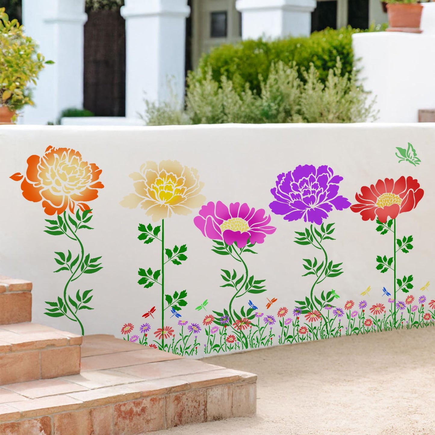 12Pcs Large Flower Stencils for Painting on Wood Fence, 14 Inch Reusable Fence Stencil, Peony Floral Stencils on Wall Wood Floor Canvas Paper Furniture Fabric