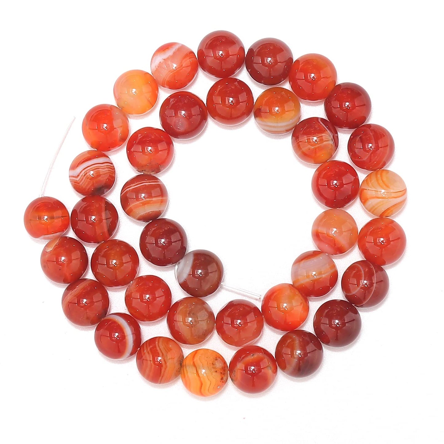 35pcs 10mm Natural Stone Beads Red Carnelian Striped Agate Beads Energy Crystal Healing Power Gemstone for Jewelry Making, DIY Bracelet Necklace