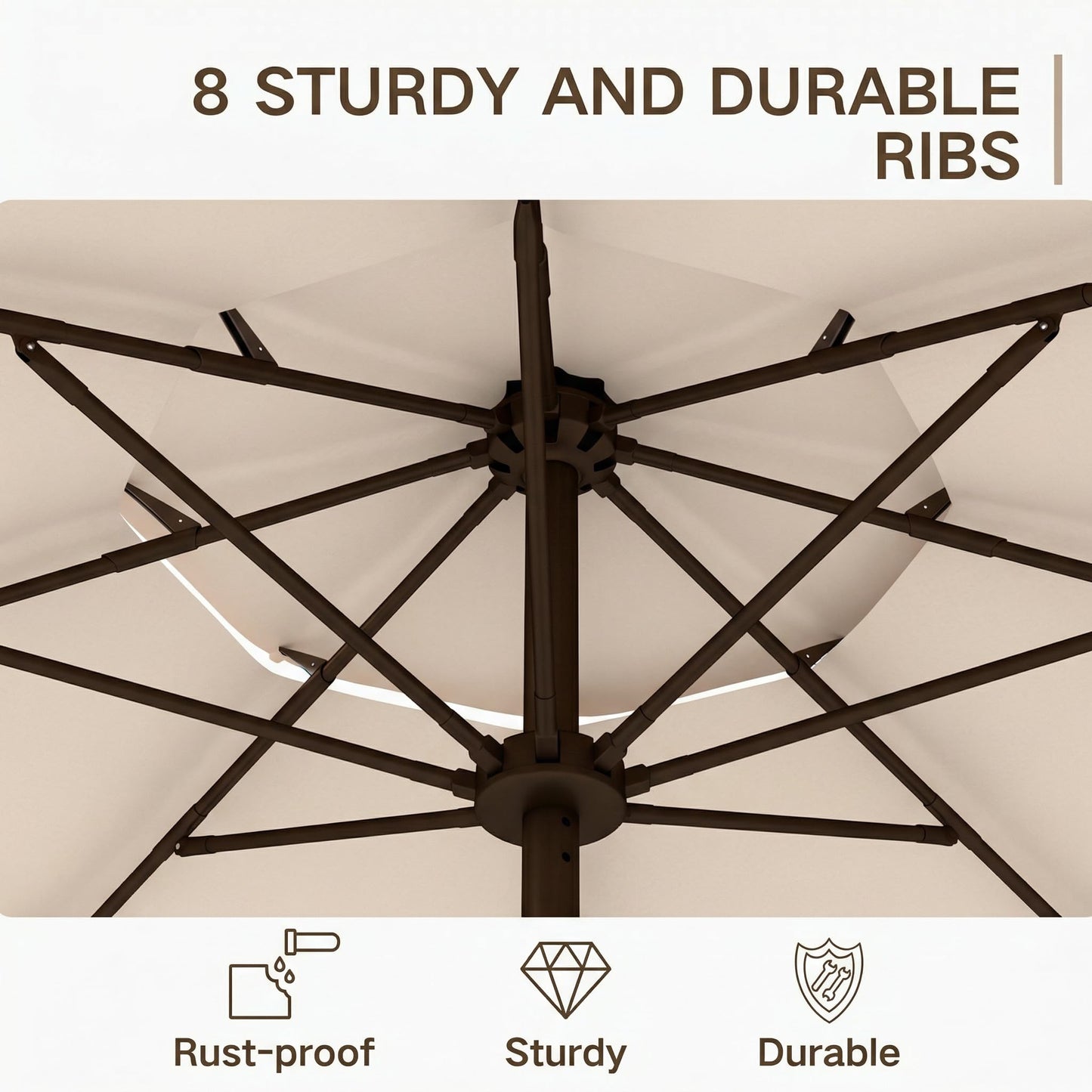 Kingdura 9ft 3-Tier Patio Umbrella, Outdoor Table Umbrella with Easy Crank & Tilt, 8 Reinforced Ribs, UV Protection for Deck, Pool, Market, Backyard (Beige)